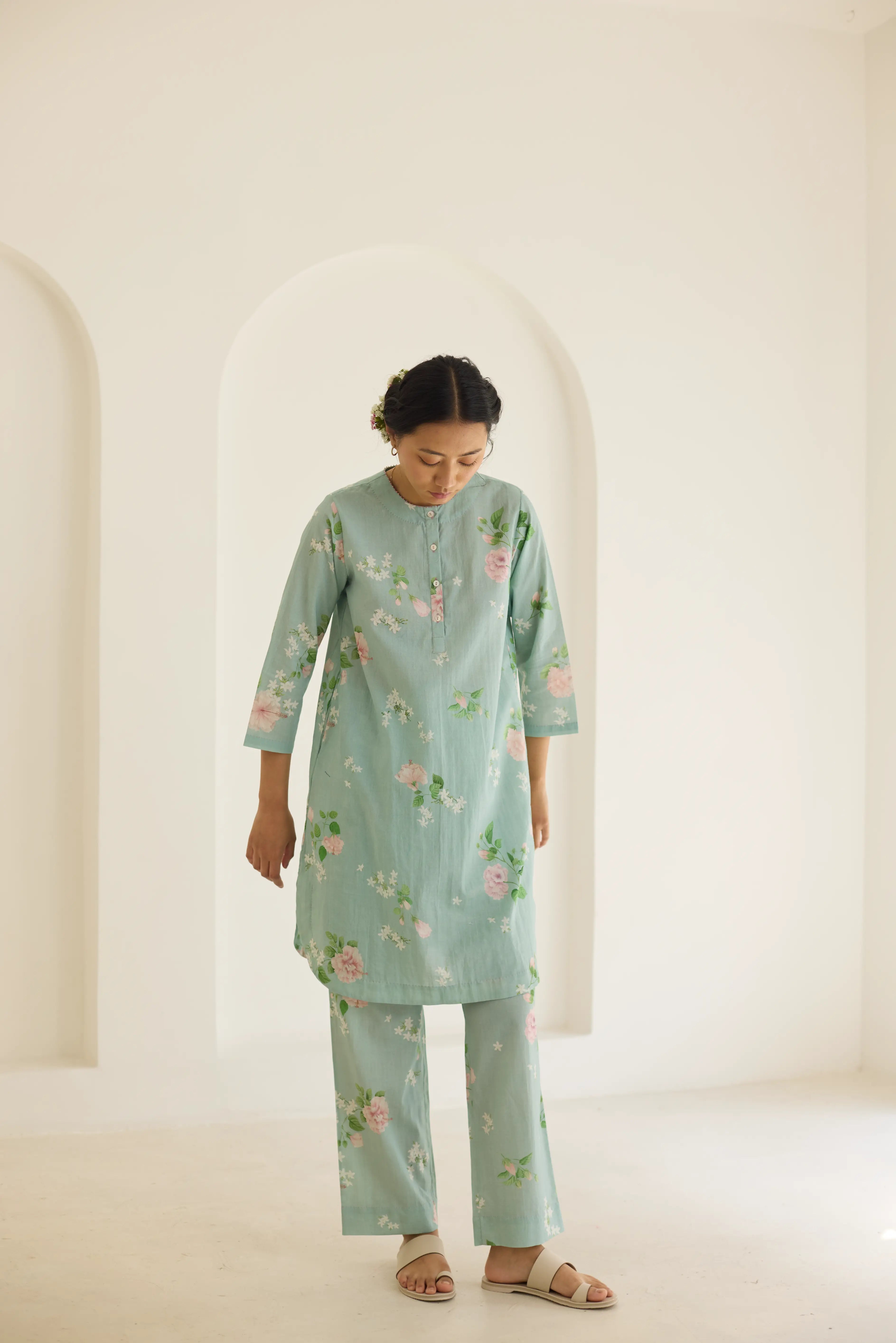 Pistachio Hibiscus Short Kurta Set