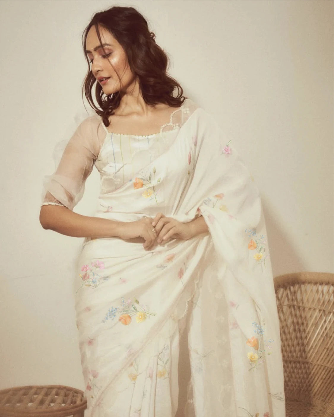 Monica in Florist Mulberry Silk Sari