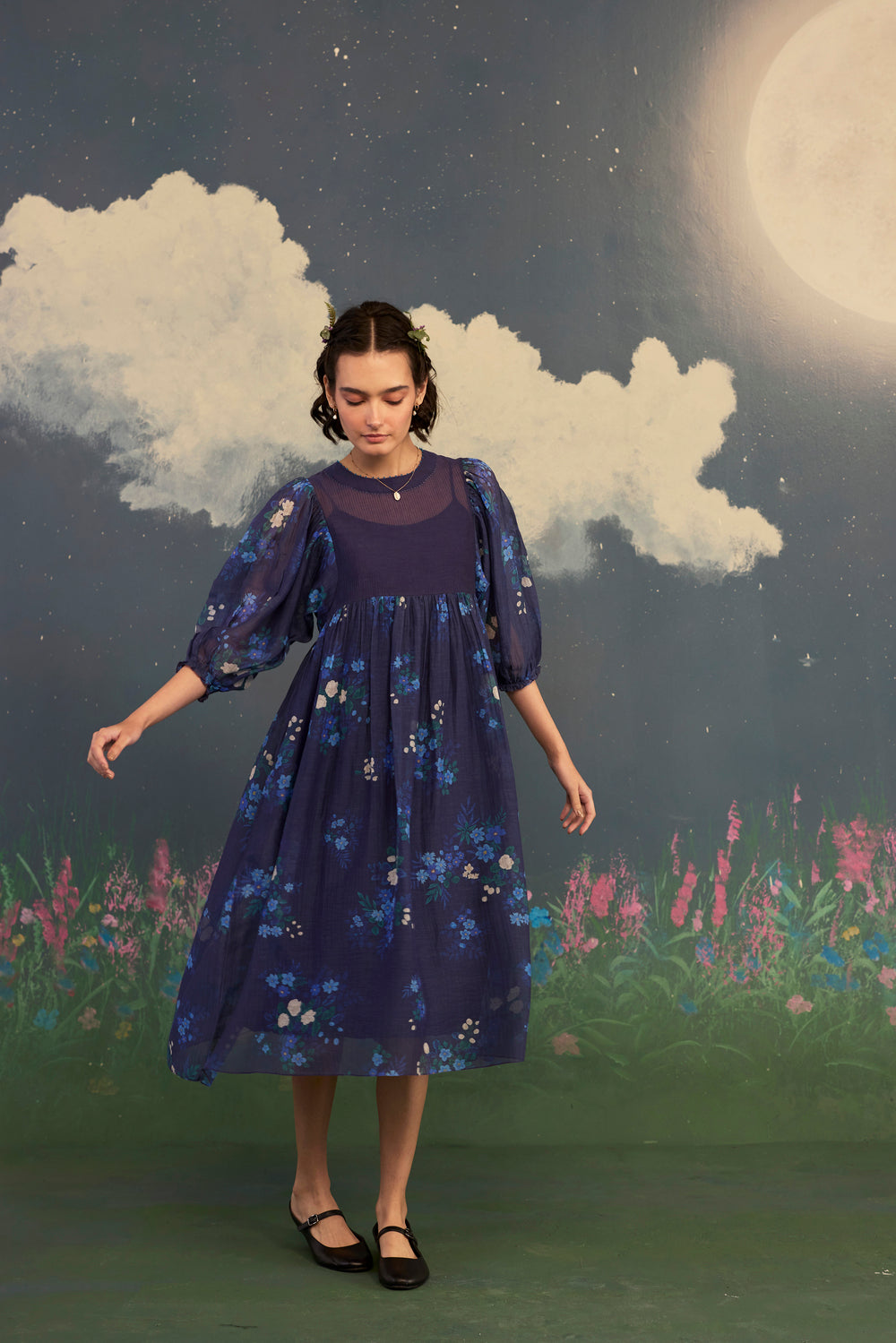 Blue Morning Glory Rose June Dress