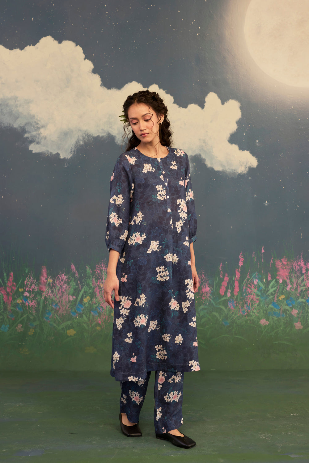 Moonlit Rose Sunbeam Long Kurta Set Linen