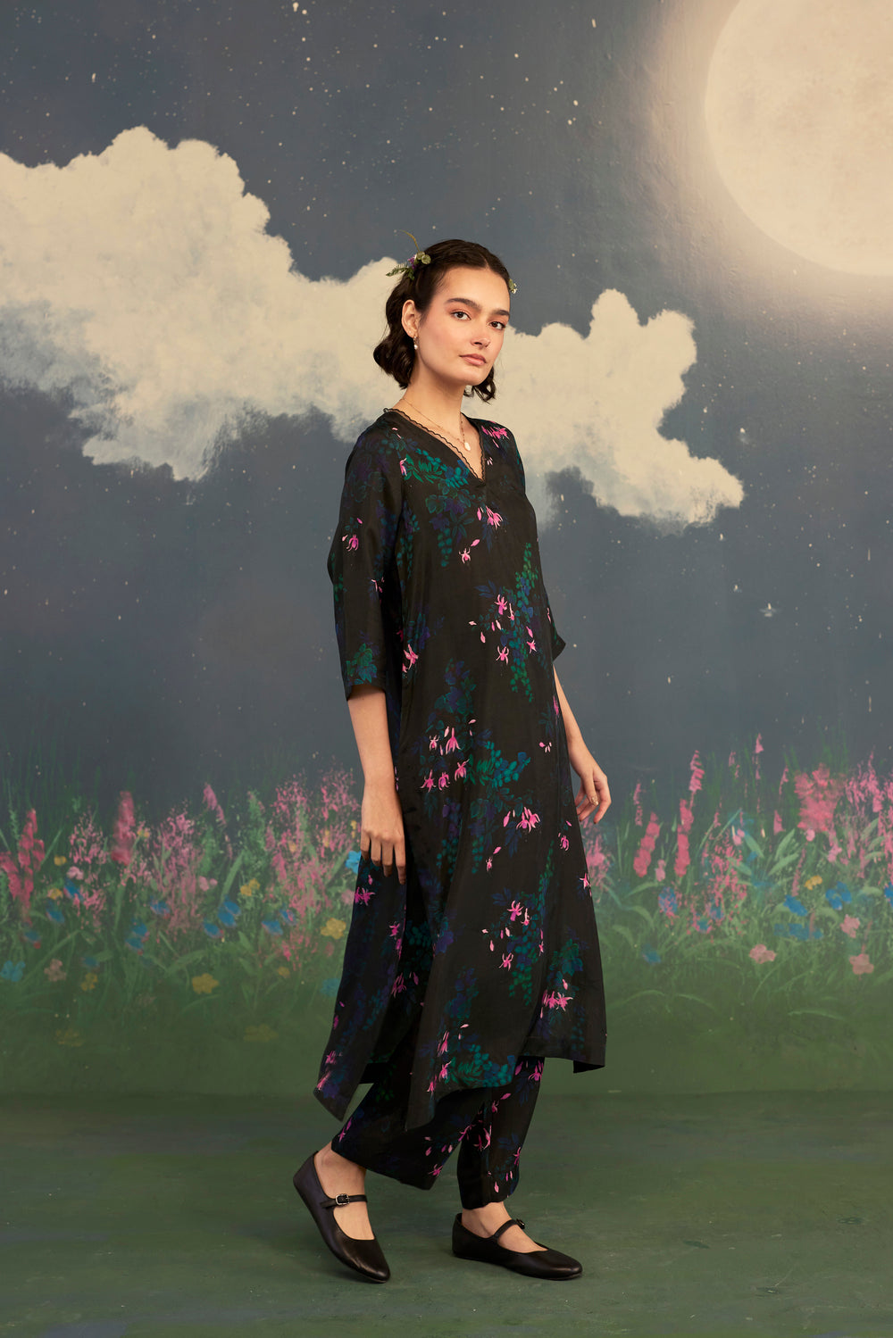 Fuchsia Citrus Long Kurta Set Bamboo Silk