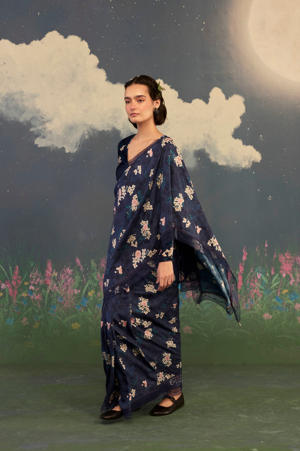 Moonlit Rose Mulberry Silk Sari