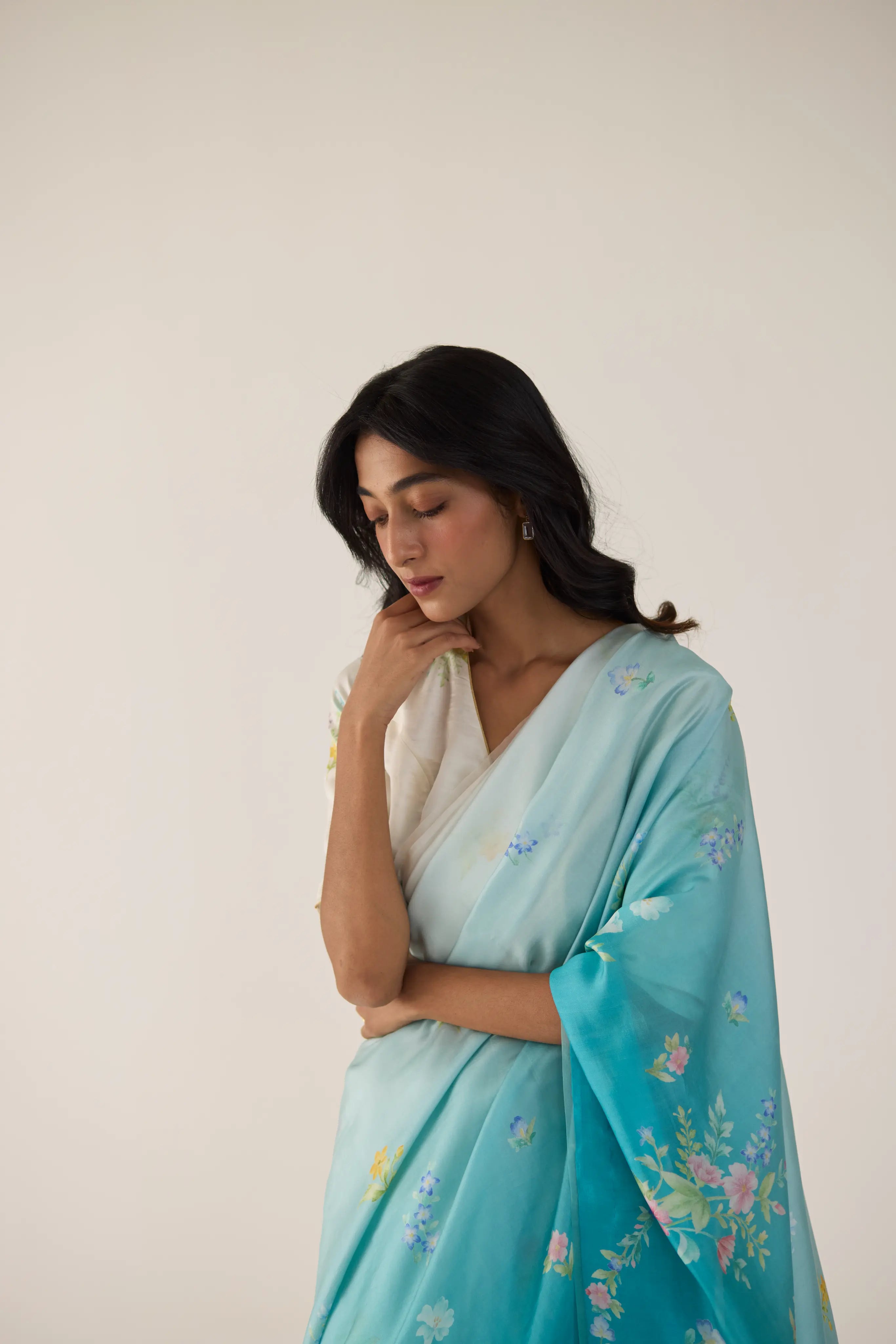 Clover Field Mulberry Organza Silk Sari