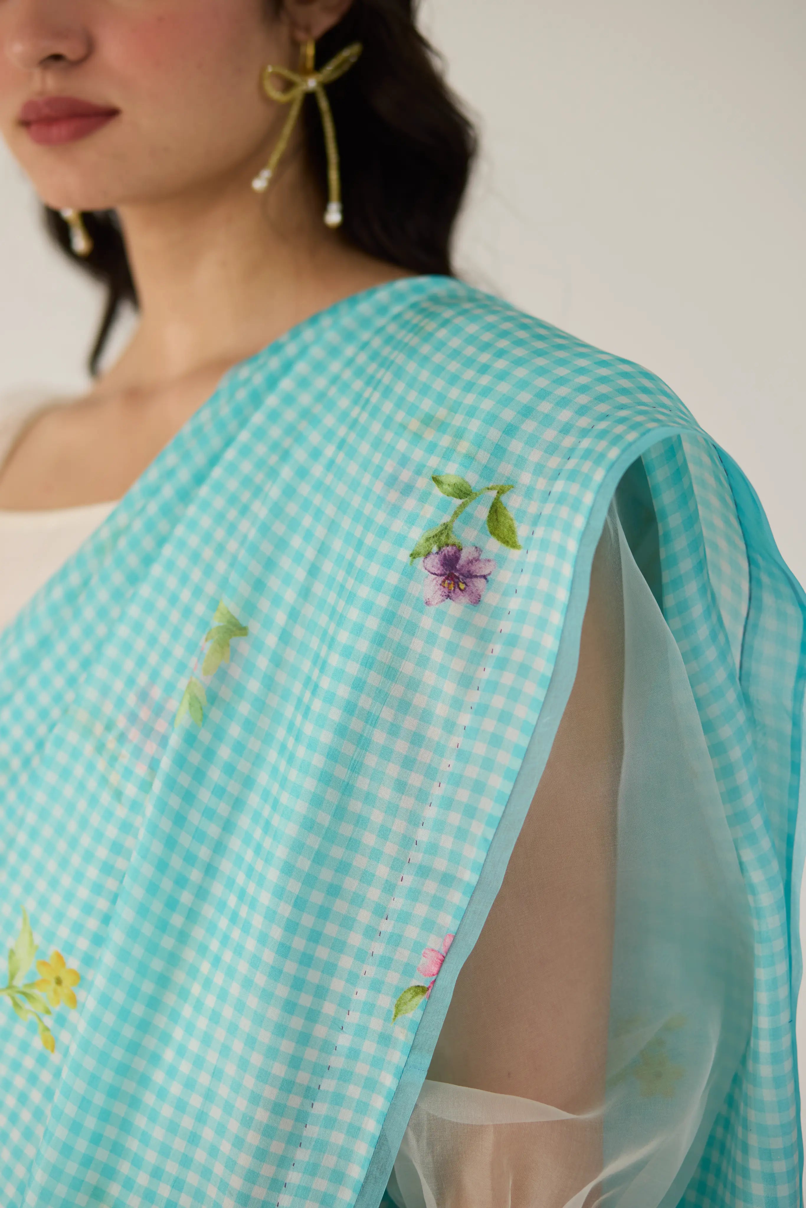 Serene Meadow Mulberry Organza Silk Sari