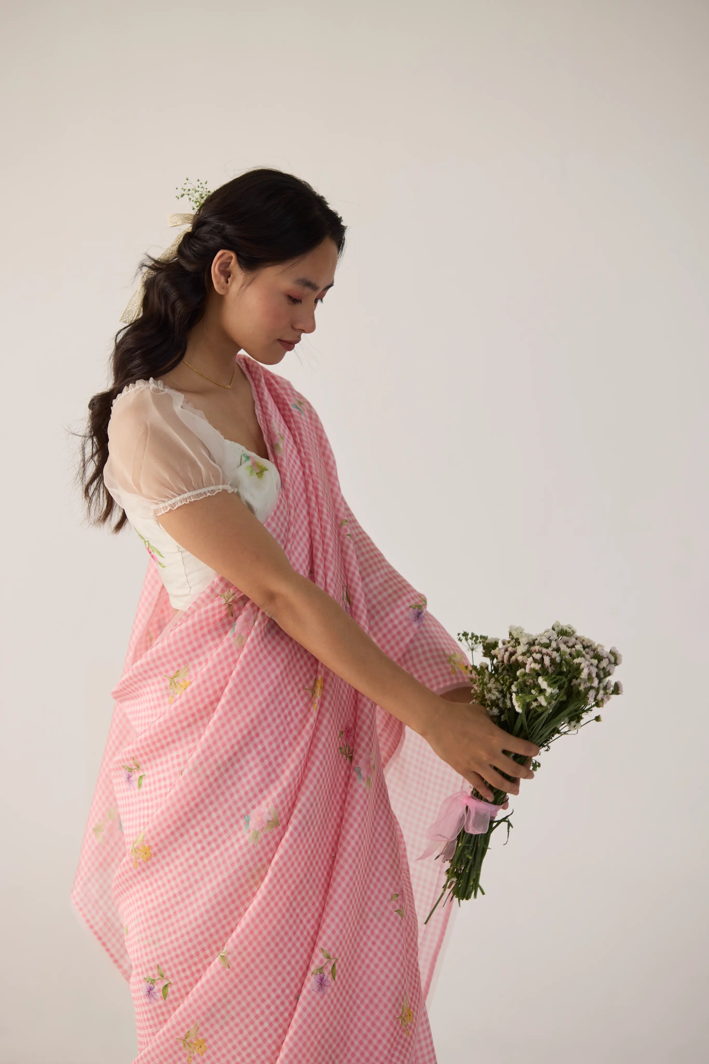 Serene Meadow Mulberry Organza Silk Sari