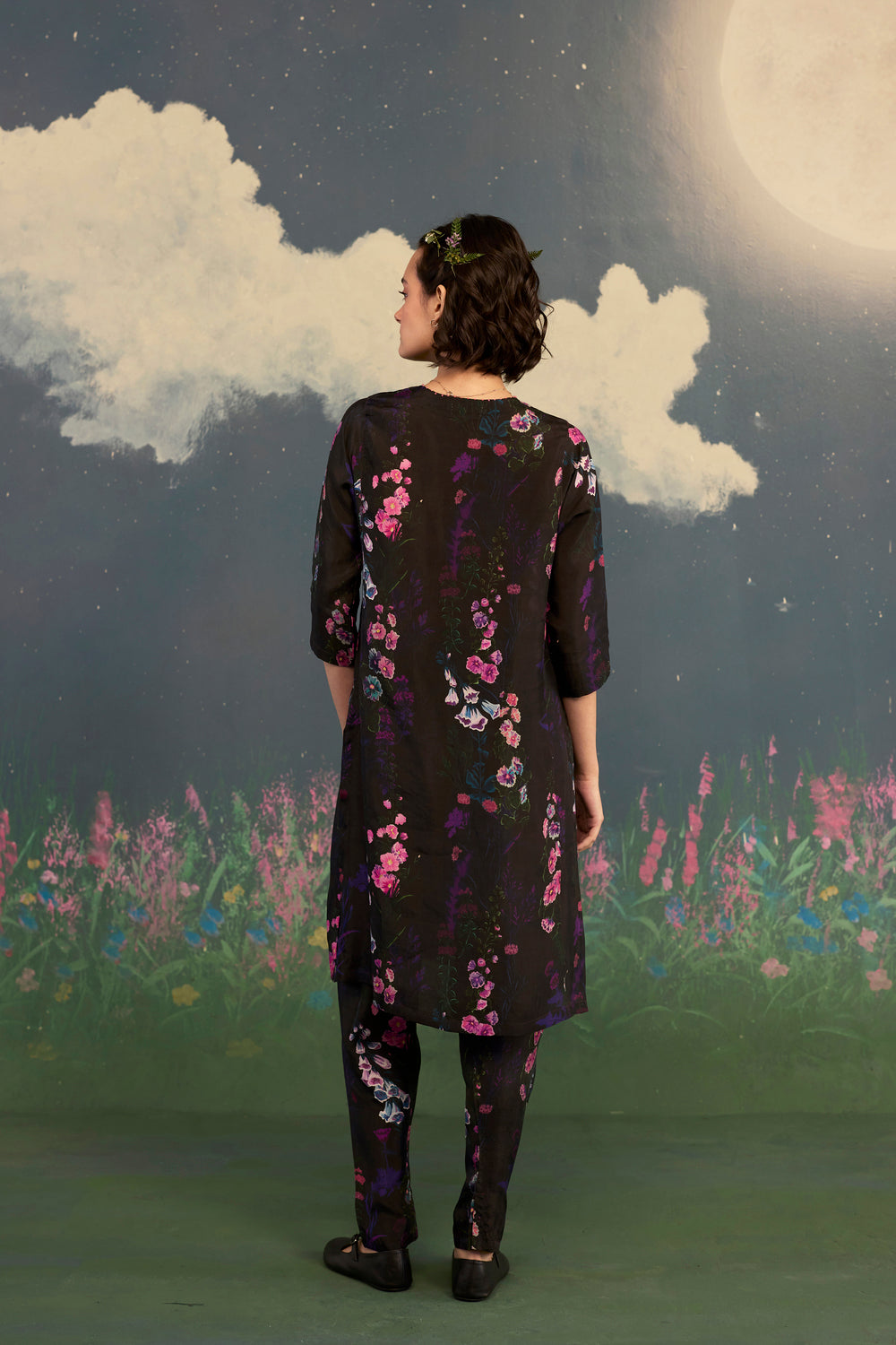 Foxglove Panelled Mid Kurta Set Bamboo Silk