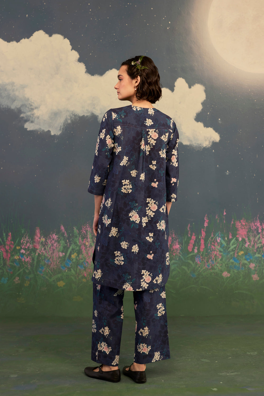 Moonlit Rose Short Kurta Set Cotton