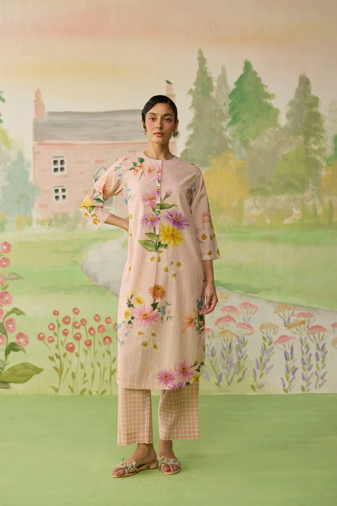 Pink Daisy Long Kurta Set