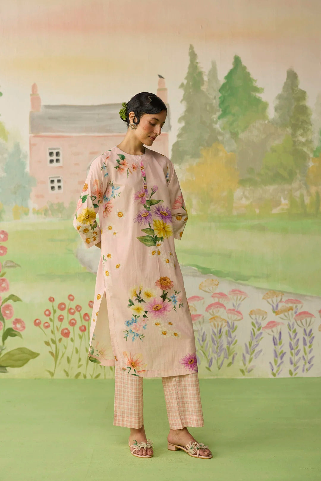 Pink Daisy Long Kurta Set