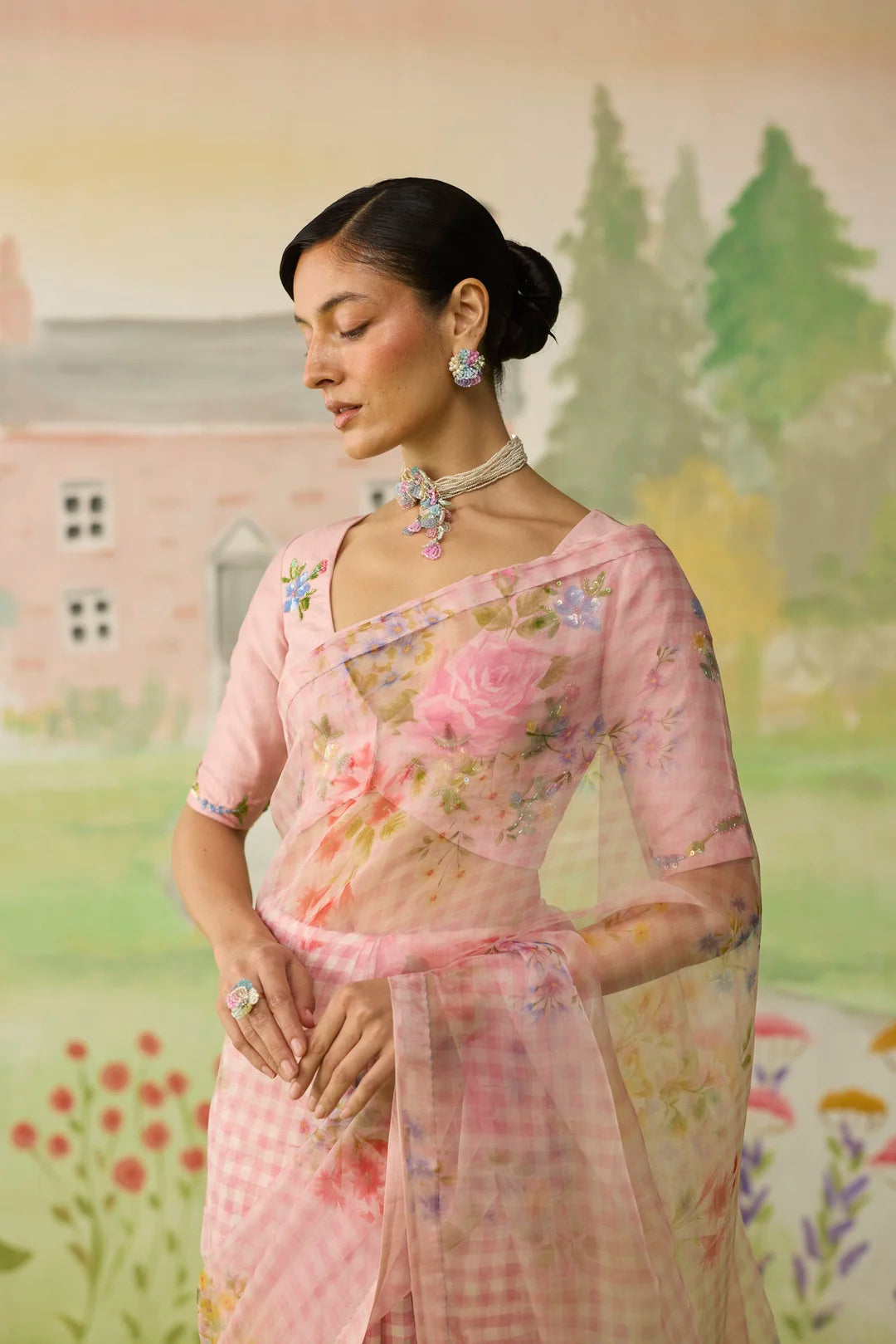 Wild Rose Mulberry Silk and Silk Organza Sari