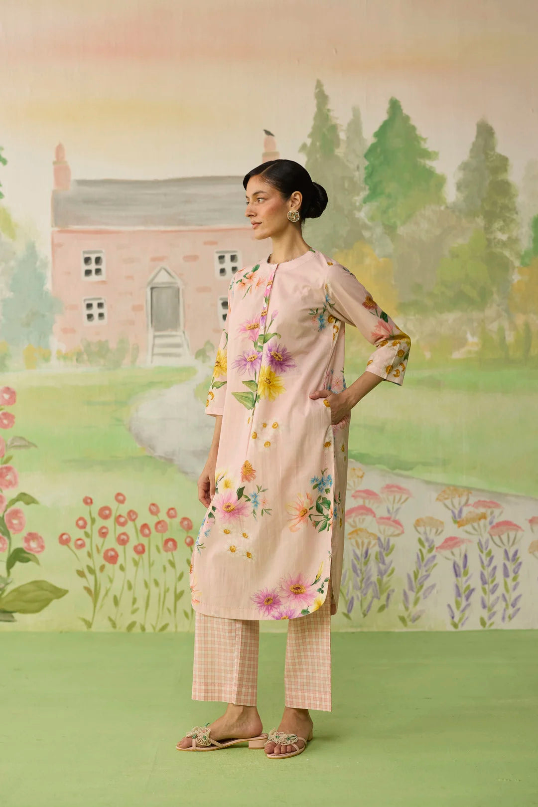 Pink Daisy Long Kurta Set