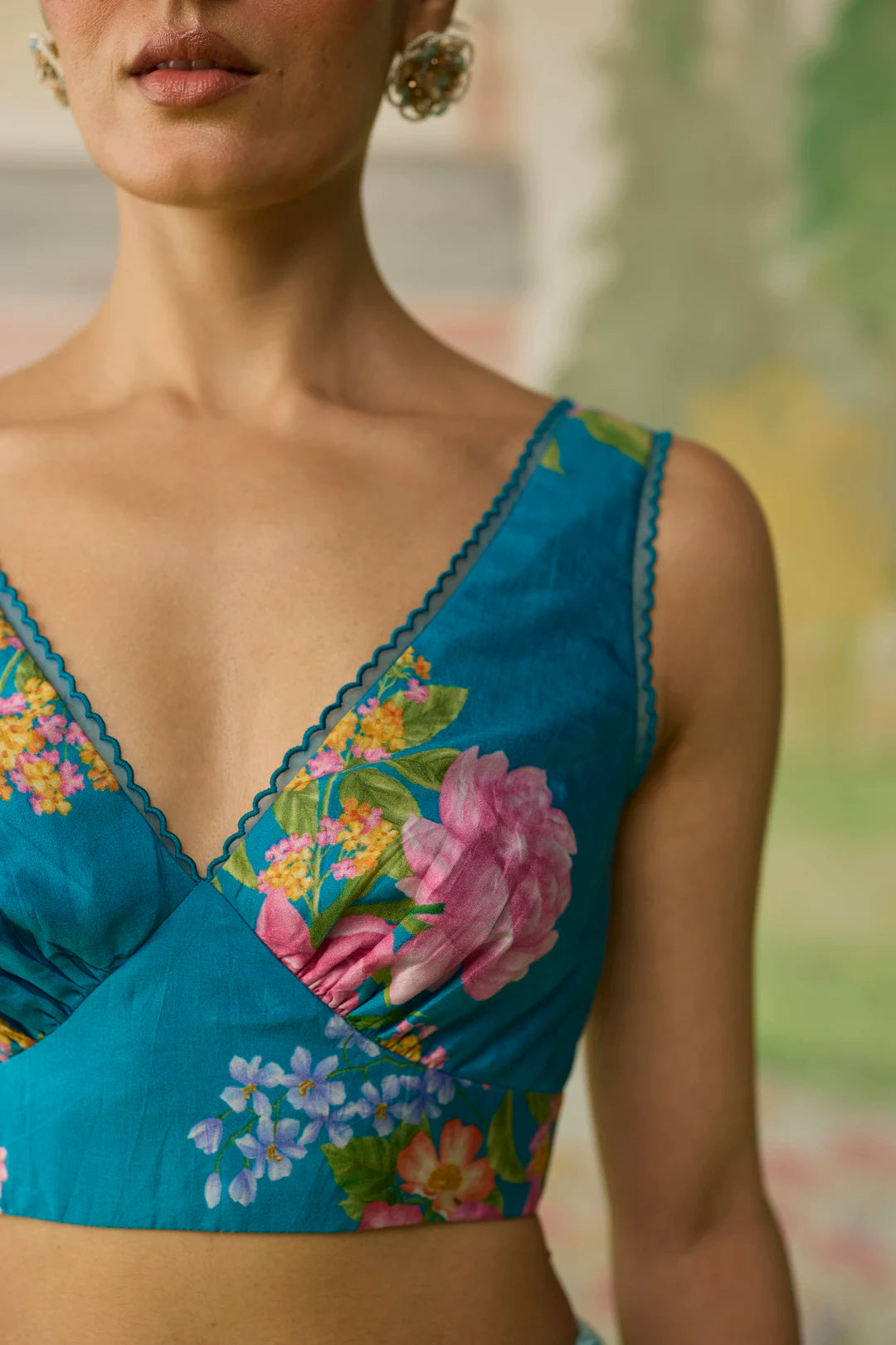 Teal Blouse Deep V Sleeveless