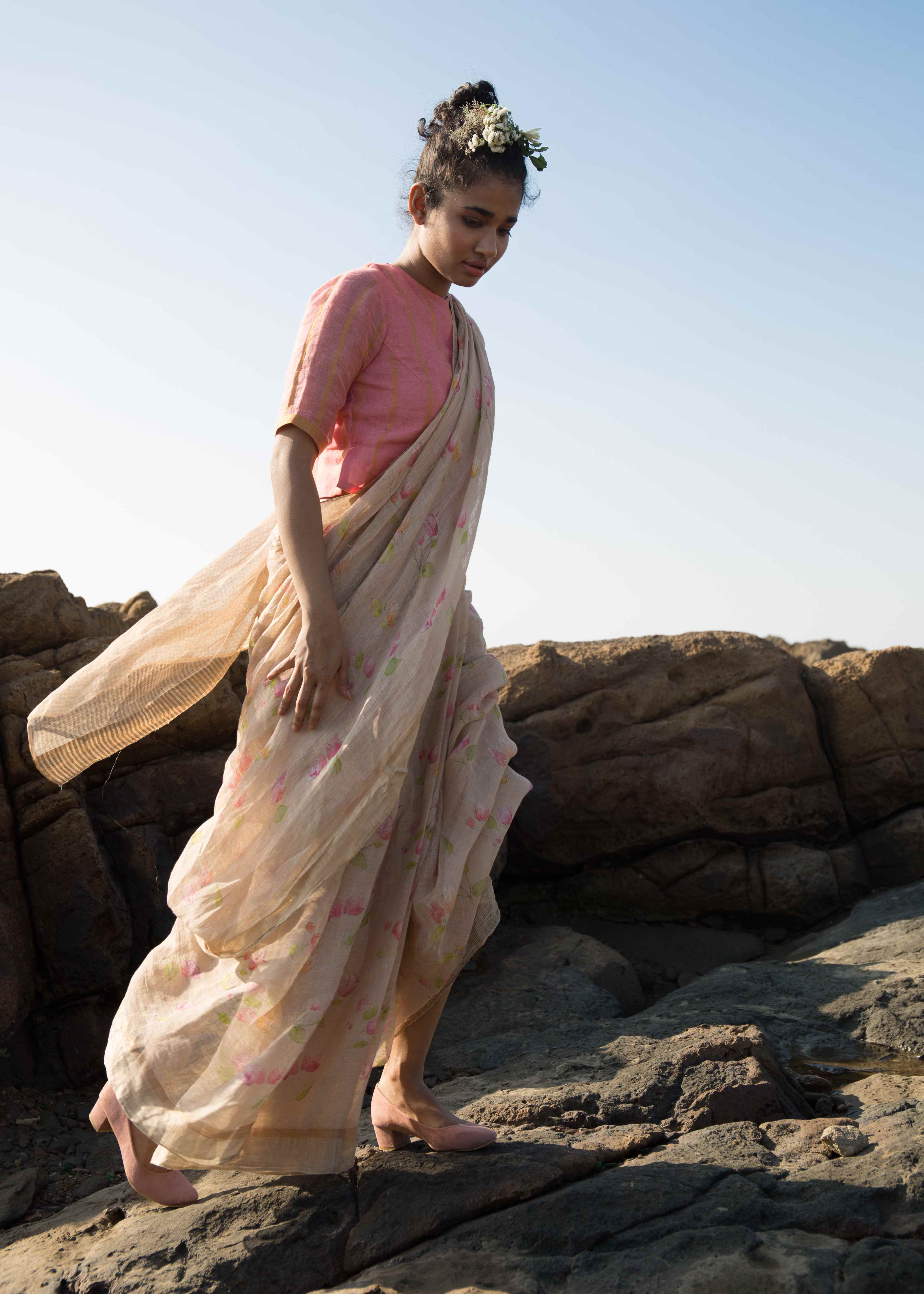 Bougainvillea Linen Sari