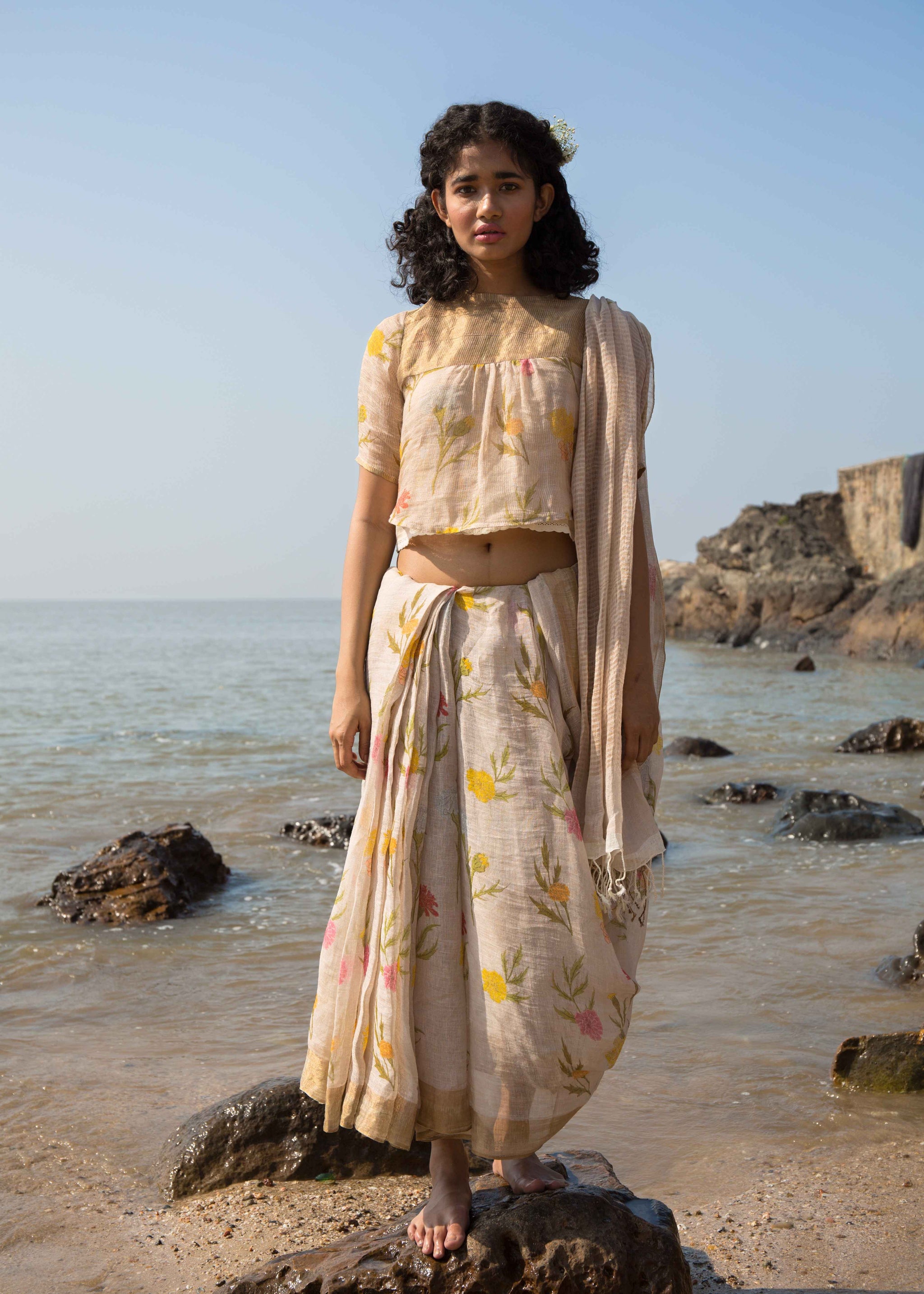 Marigold Linen Sari main image 0