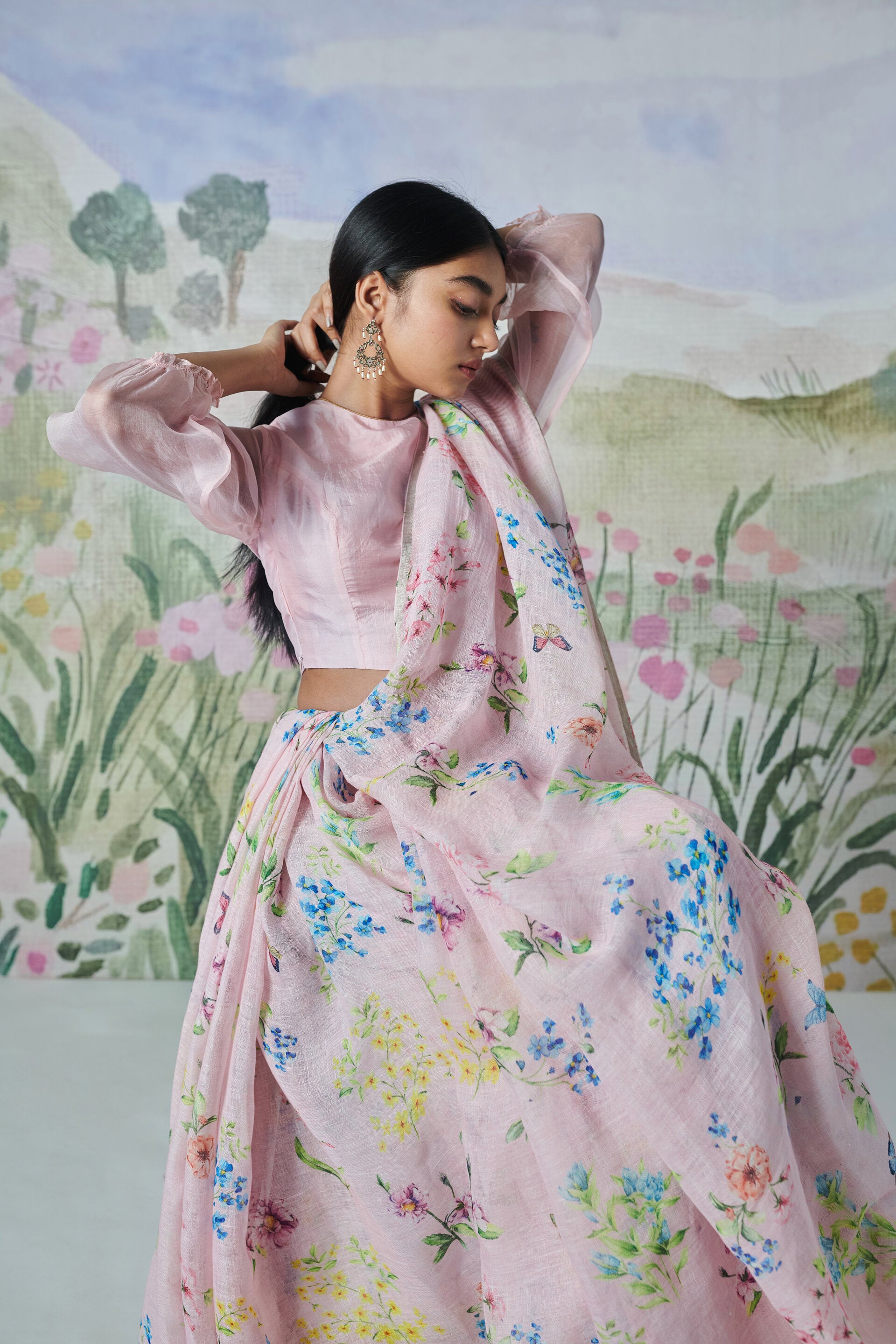 Valley of Flowers Linen Sari