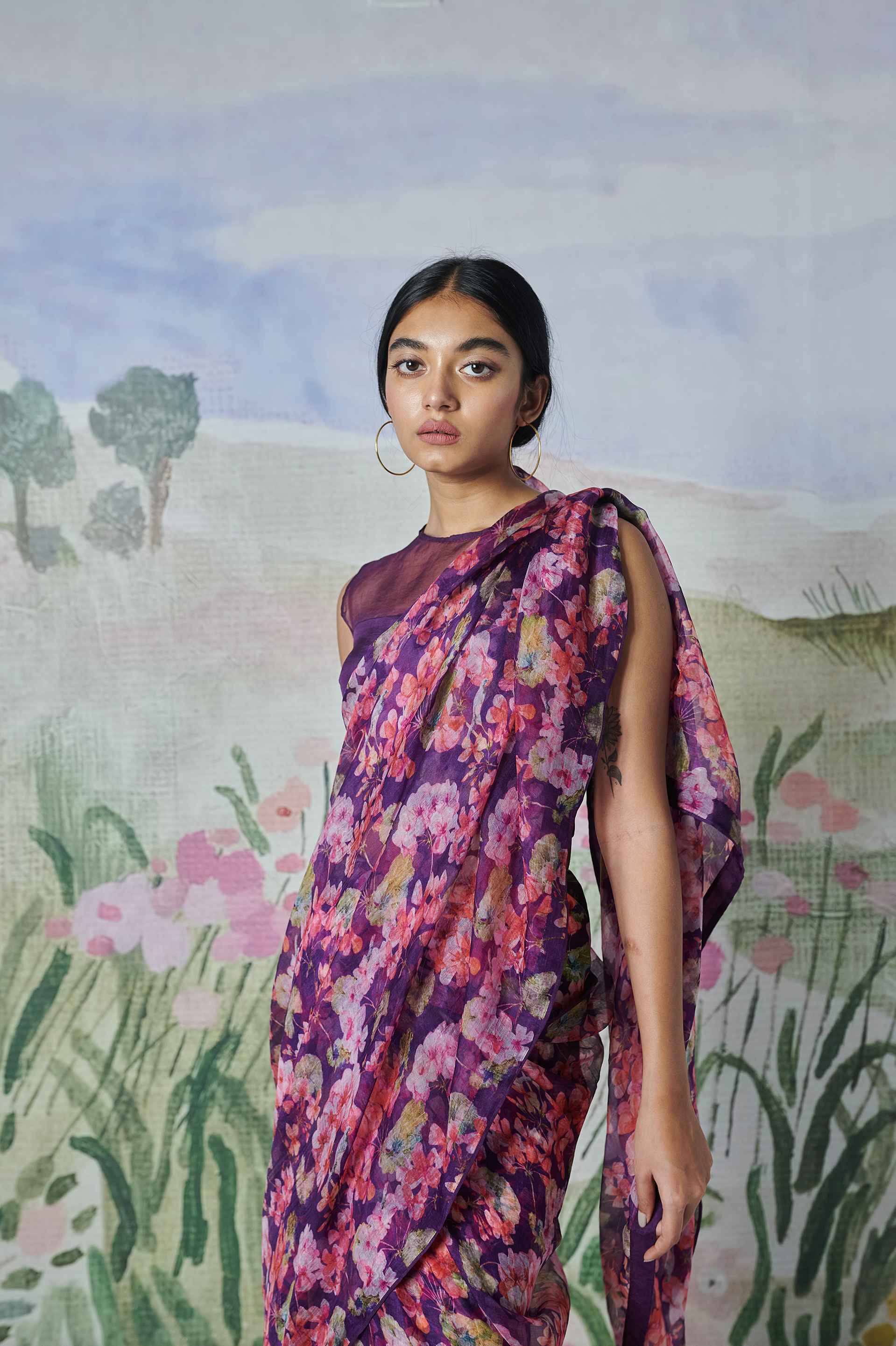 Mulberry Silk Sari with Soild Silk Blouse