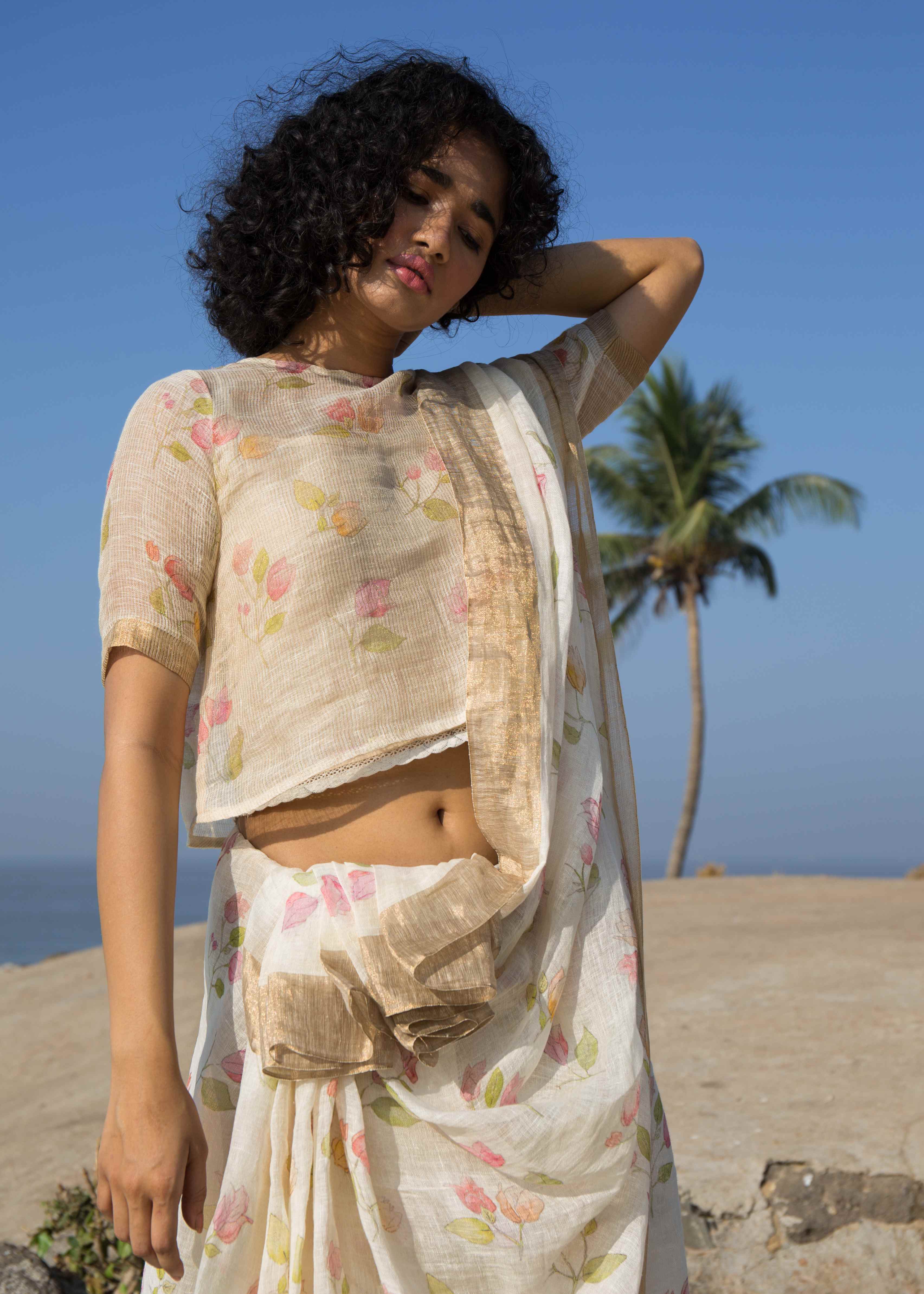 Bougainvillea Linen Sari