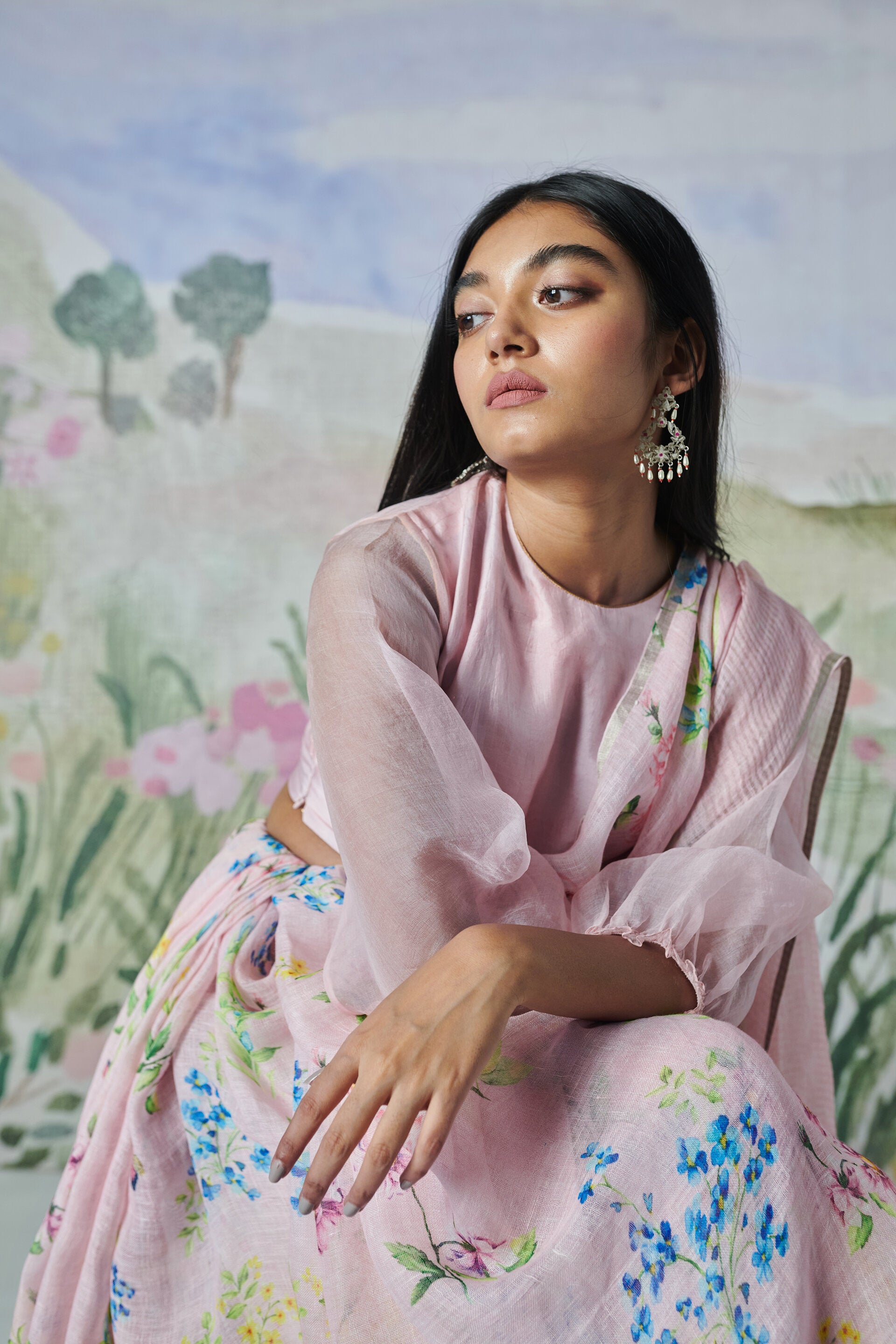 Valley of Flowers Linen Sari