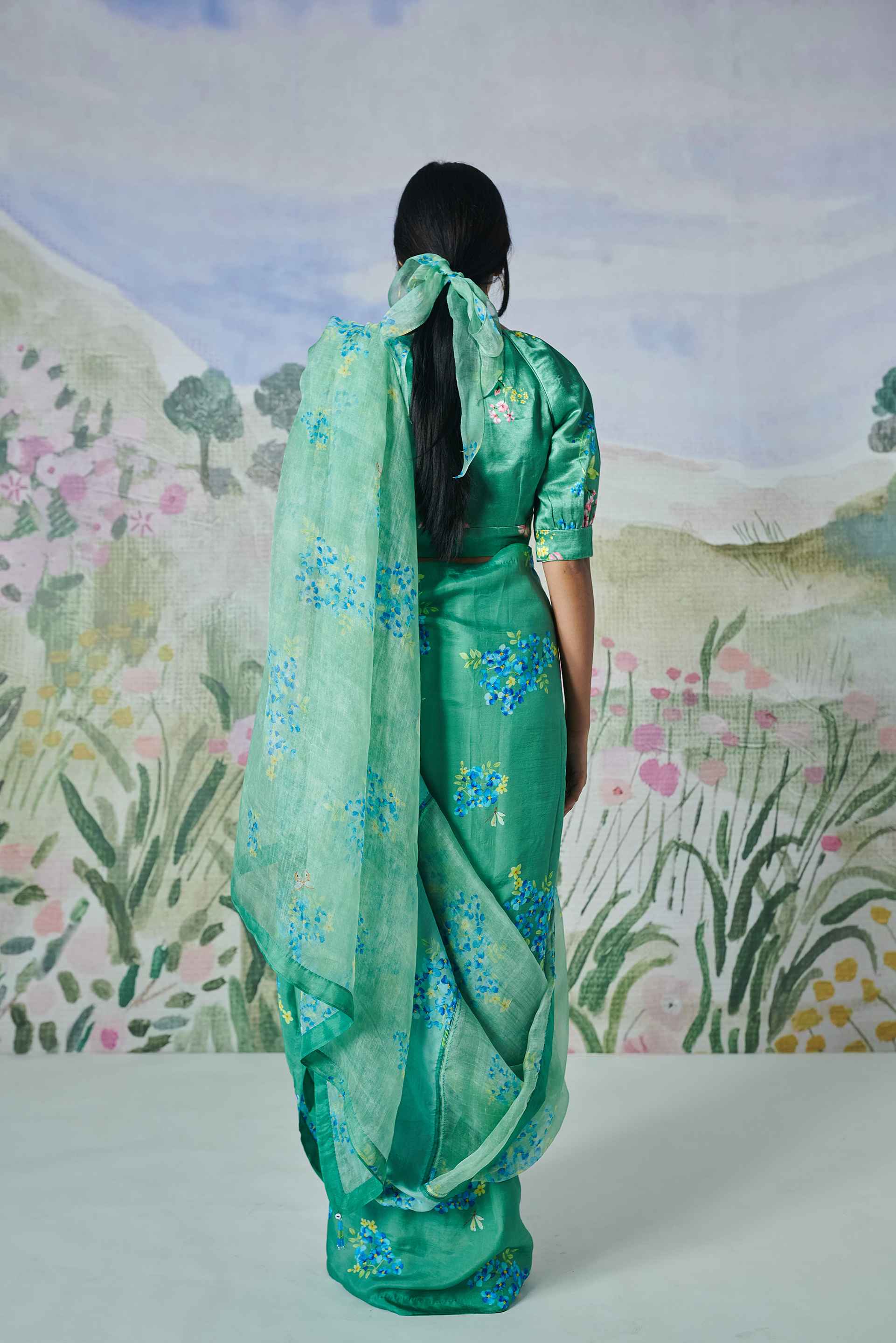 Half Organza and Half Mulberry Silk Sari with Soild Silk Blouse