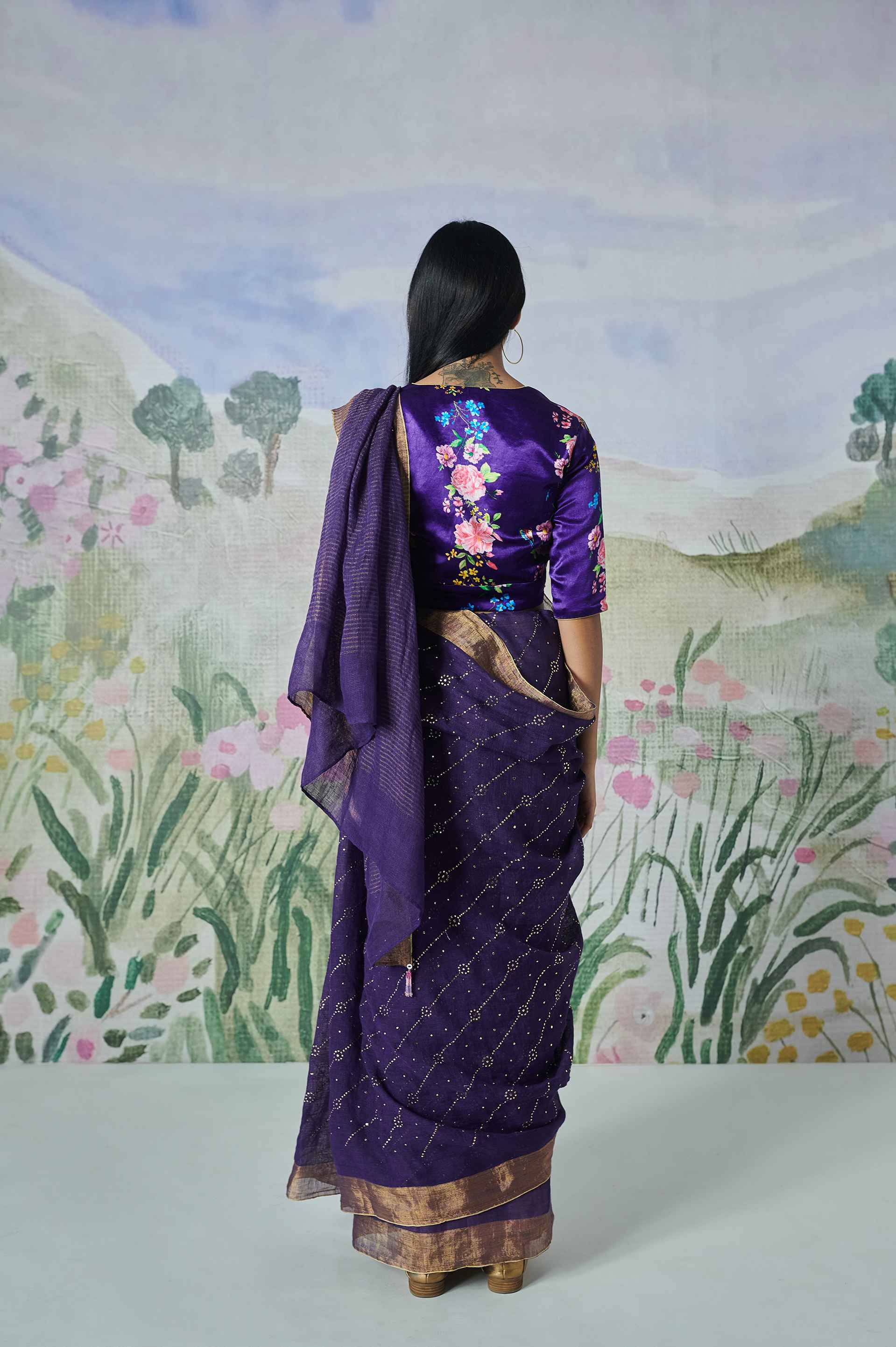 Nadiya Paar Purple Linen Sari