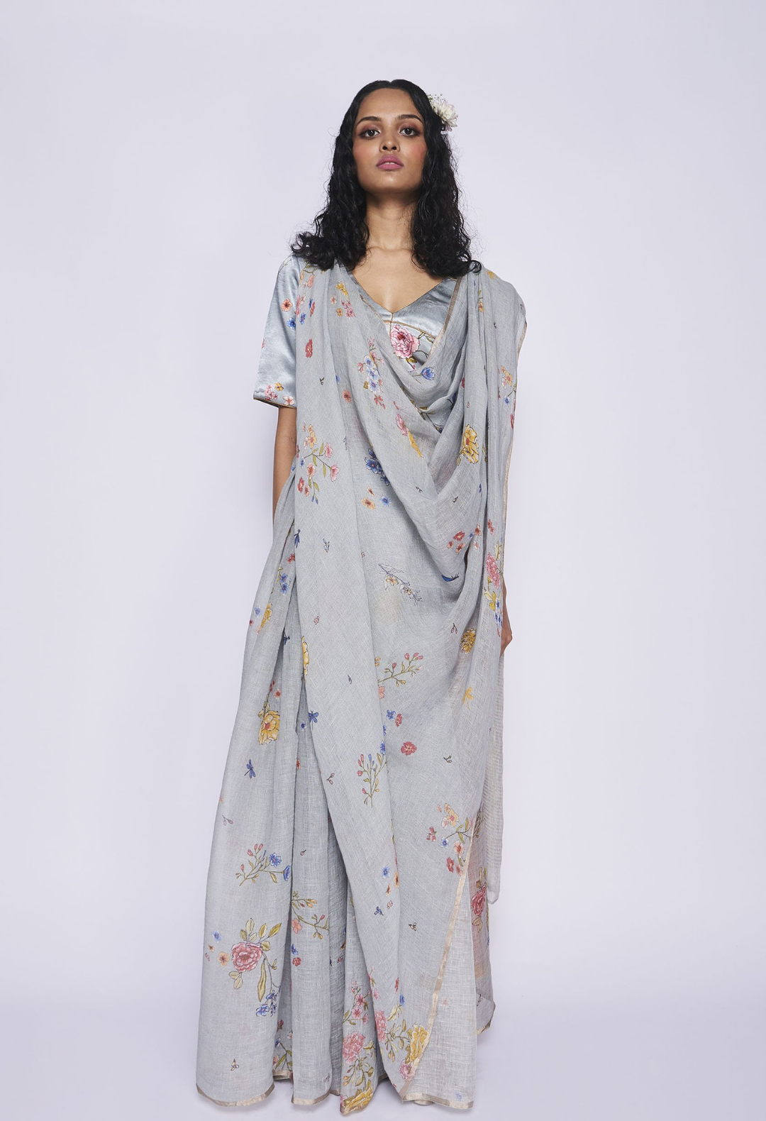 Pale Blue Linen Sari
