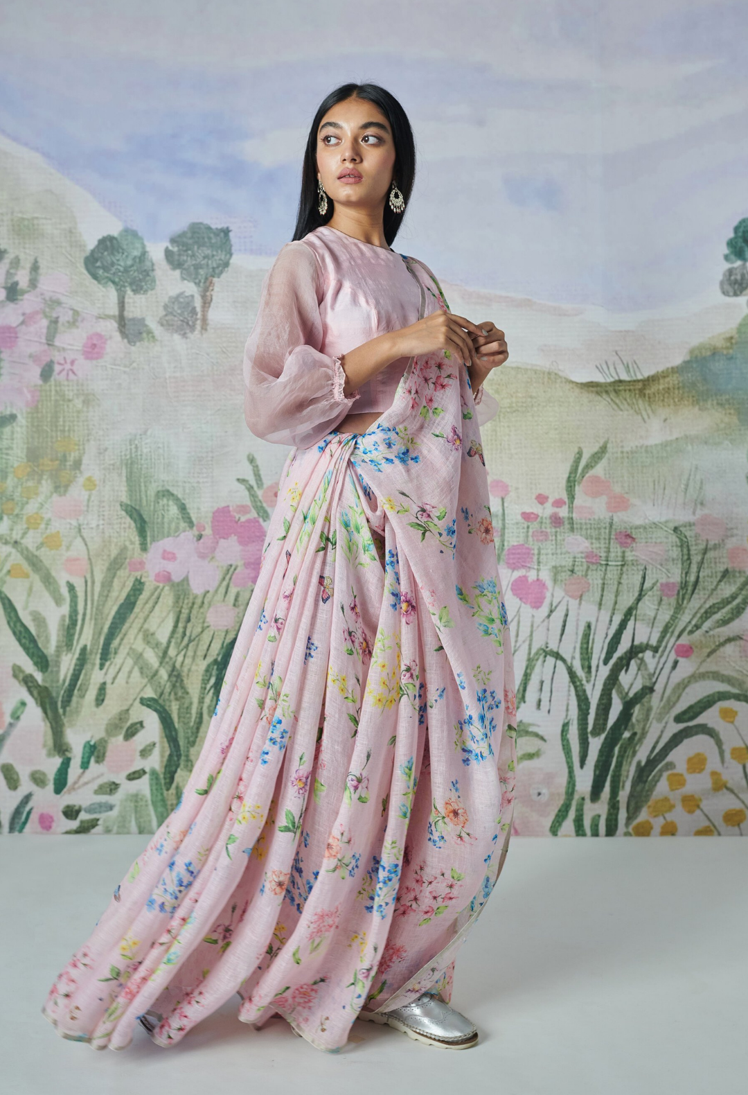 Valley of Flowers Linen Sari