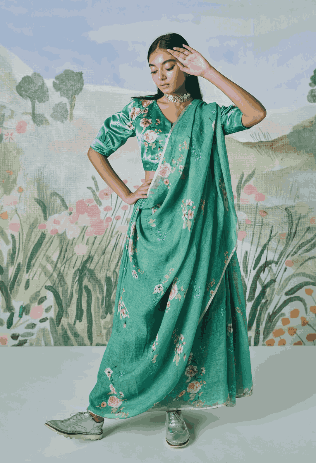 Sage Green Linen Sari