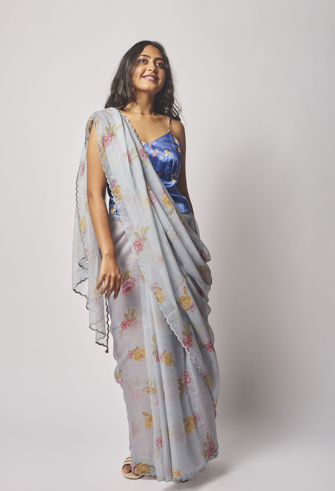Blue Rosette Kota Silk Sari