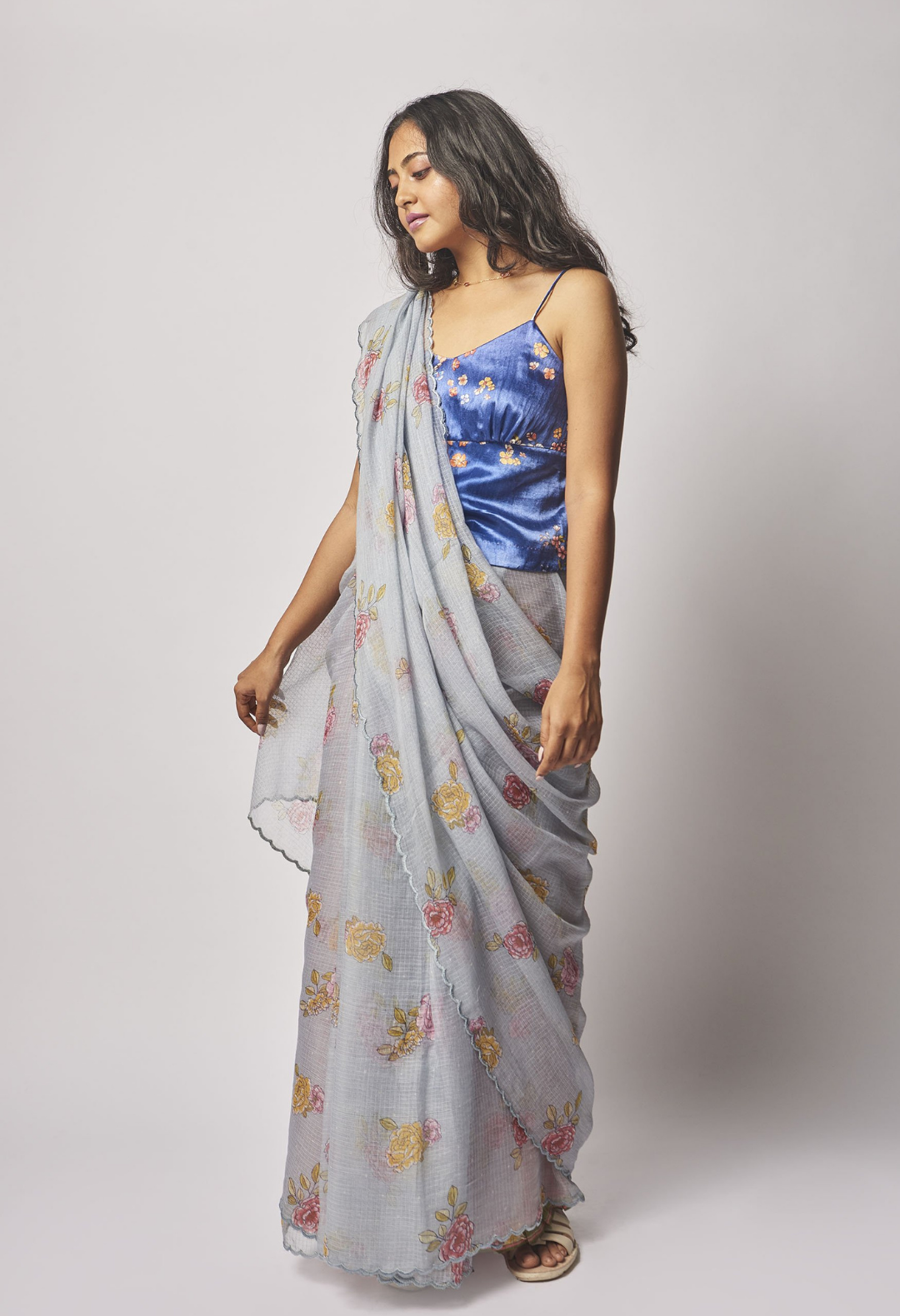 Nadiya Paar Scalloped edge Kota Silk Sari Blue