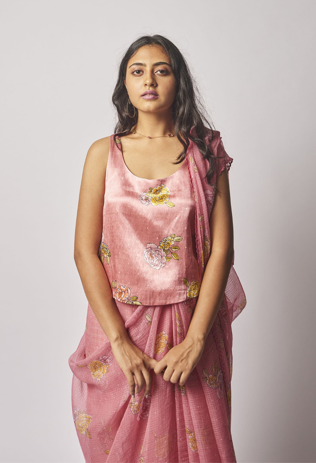 Pink Rosette Kota Silk Sari