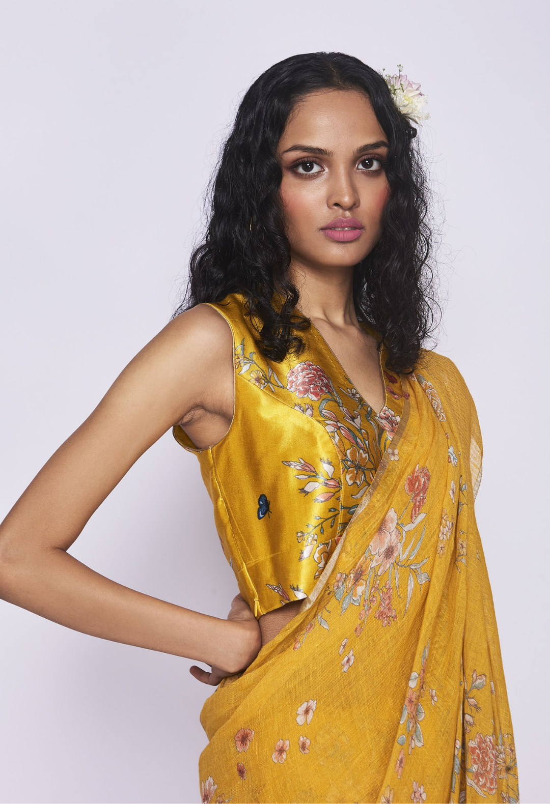 V Neck Satin Blouse, Sleeveless  Yellow Bird