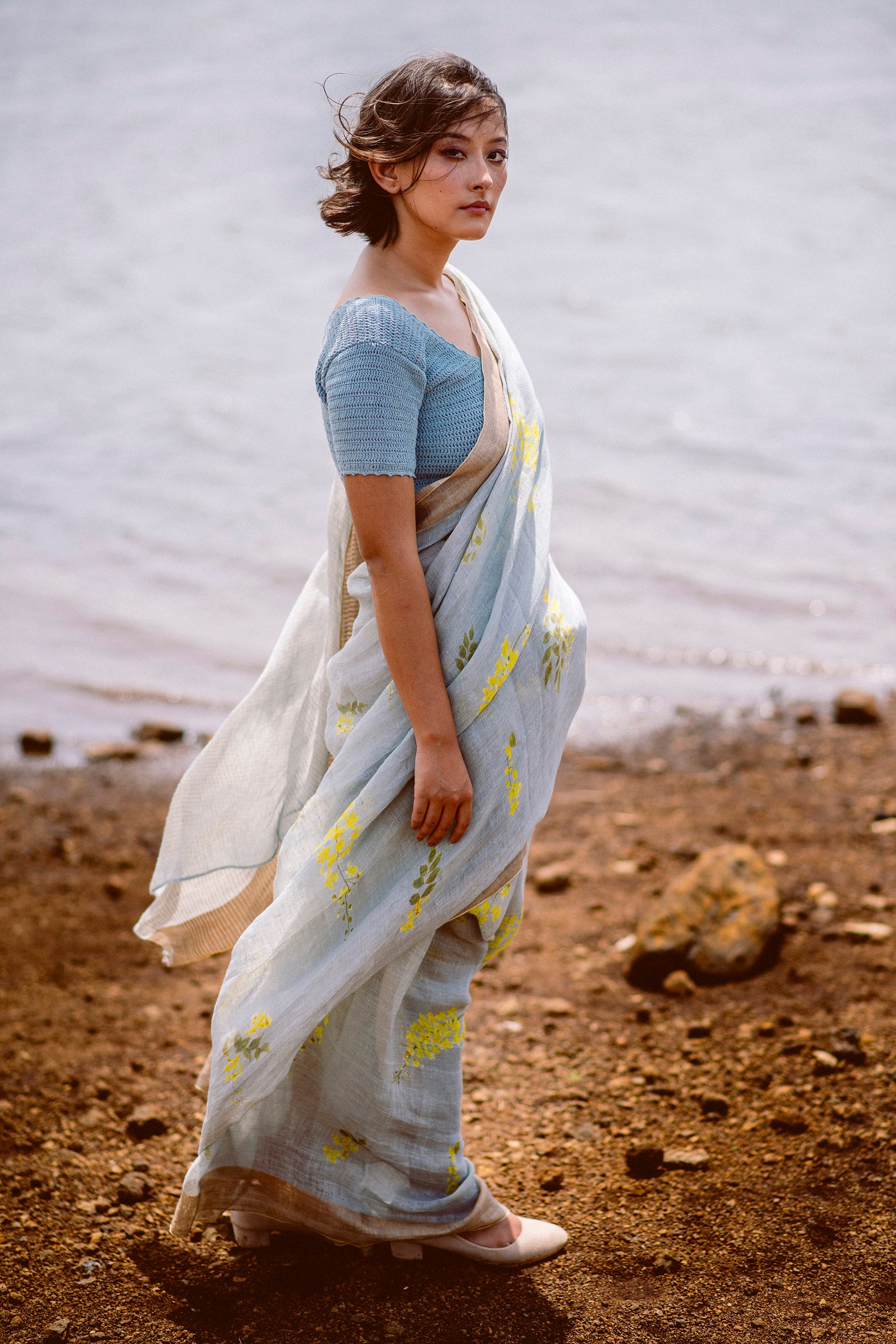Handwoven Sari Pale Blue