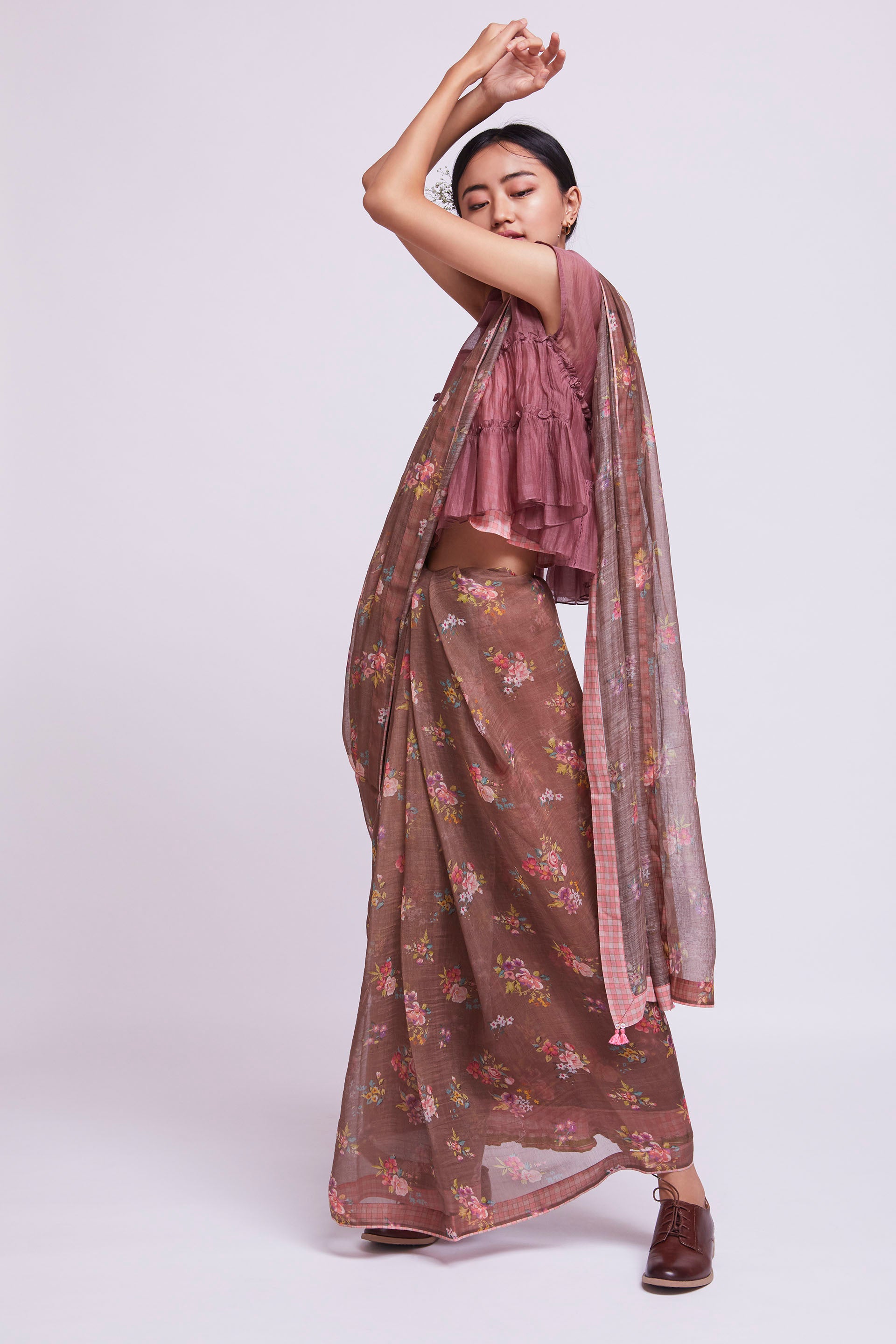 Nadiya Paar - akhrot cotton silk saree flower print