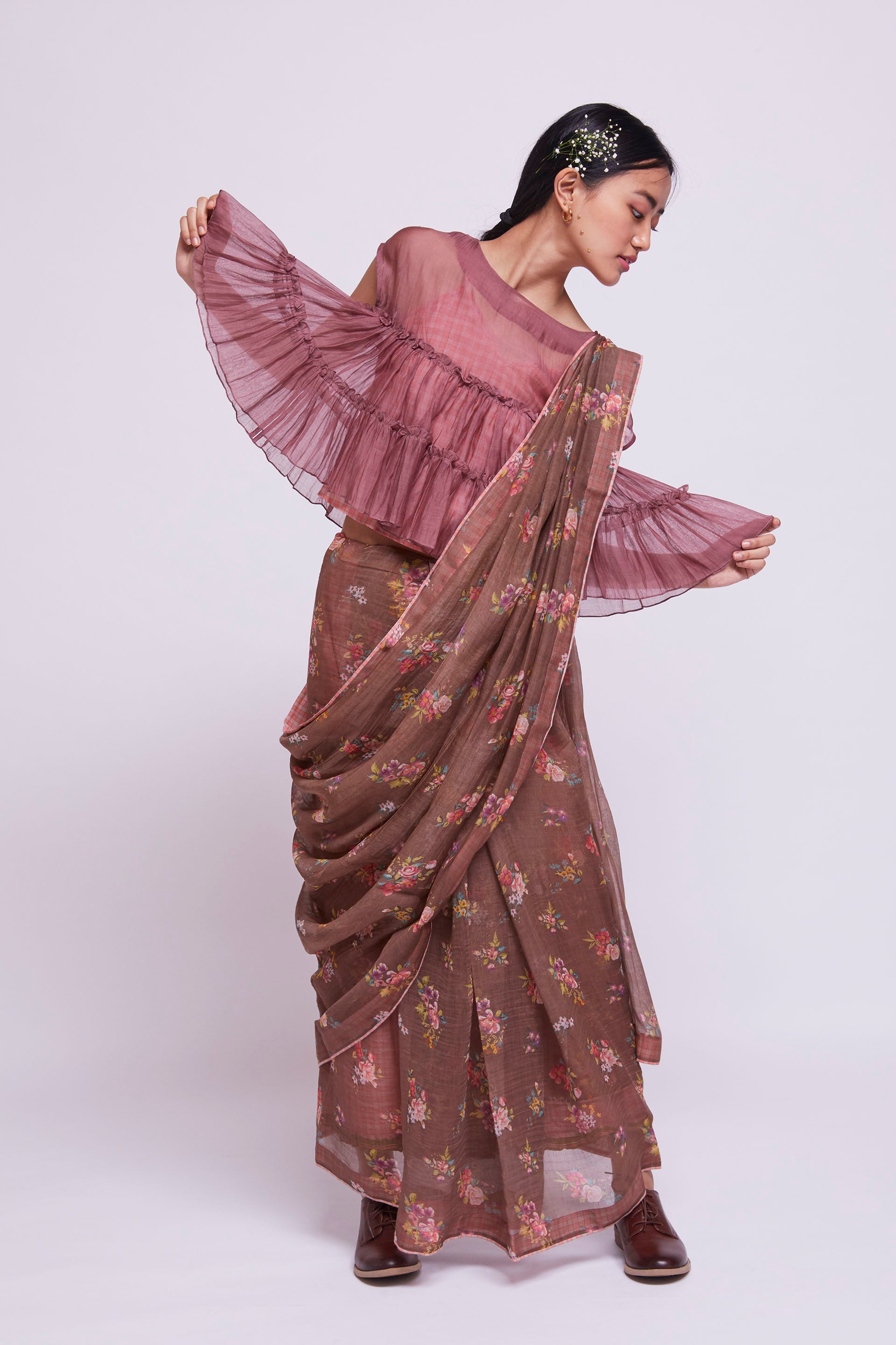 Cotton Silk Sari Brown