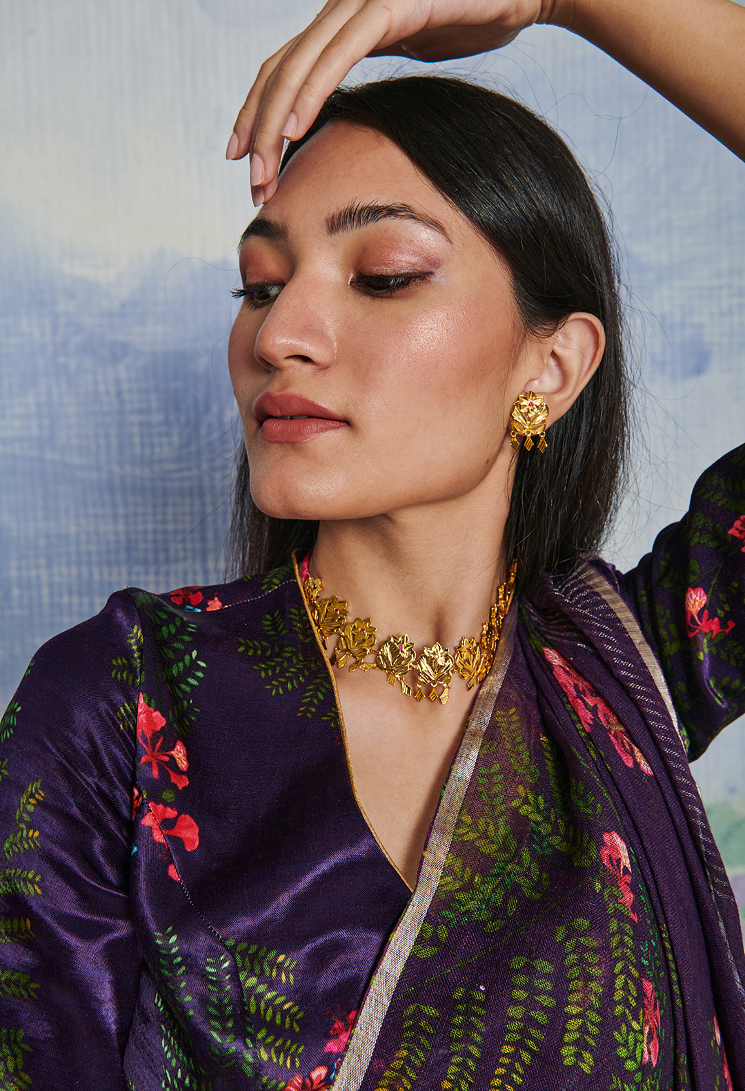Deep Purple Linen Sari with Silver Border
