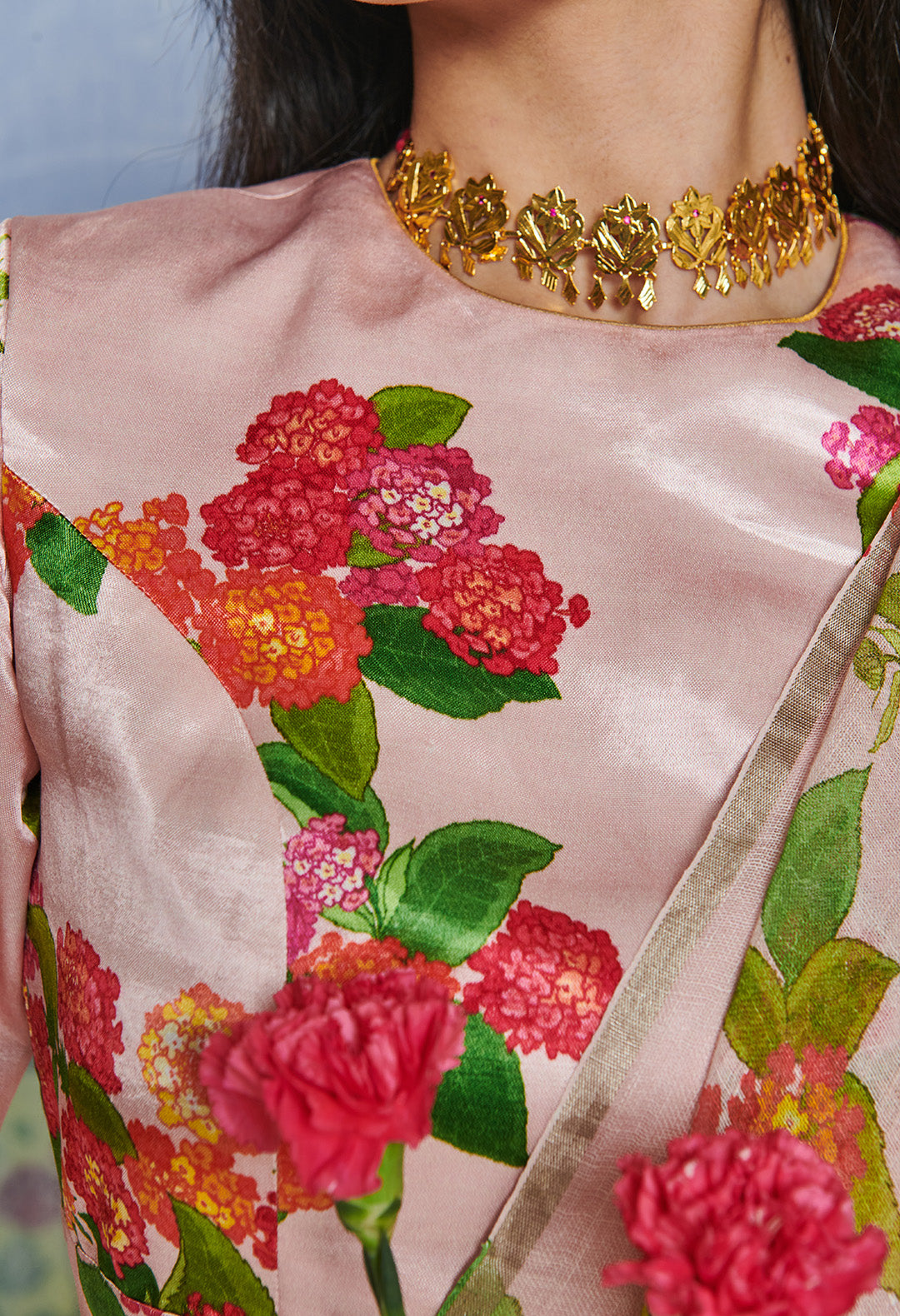 Round Neck Satin Blouse Lantana Pink