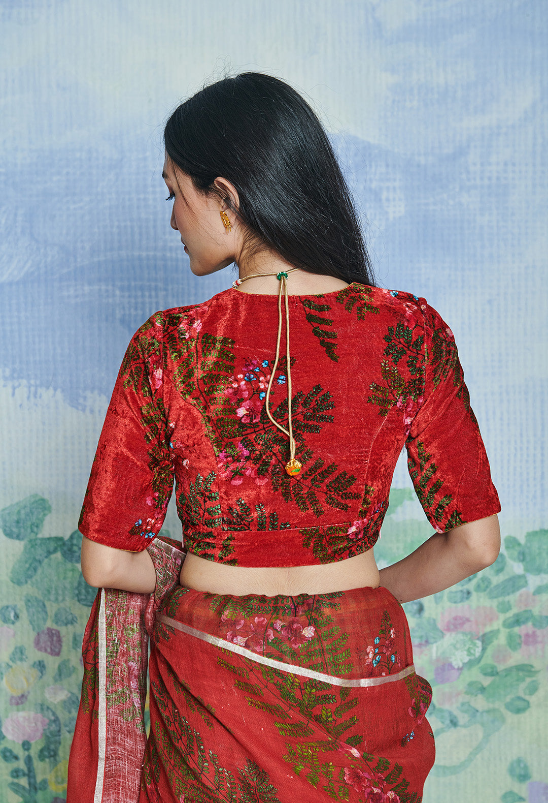 V Neck Velvet Blouse Gulmohar Red