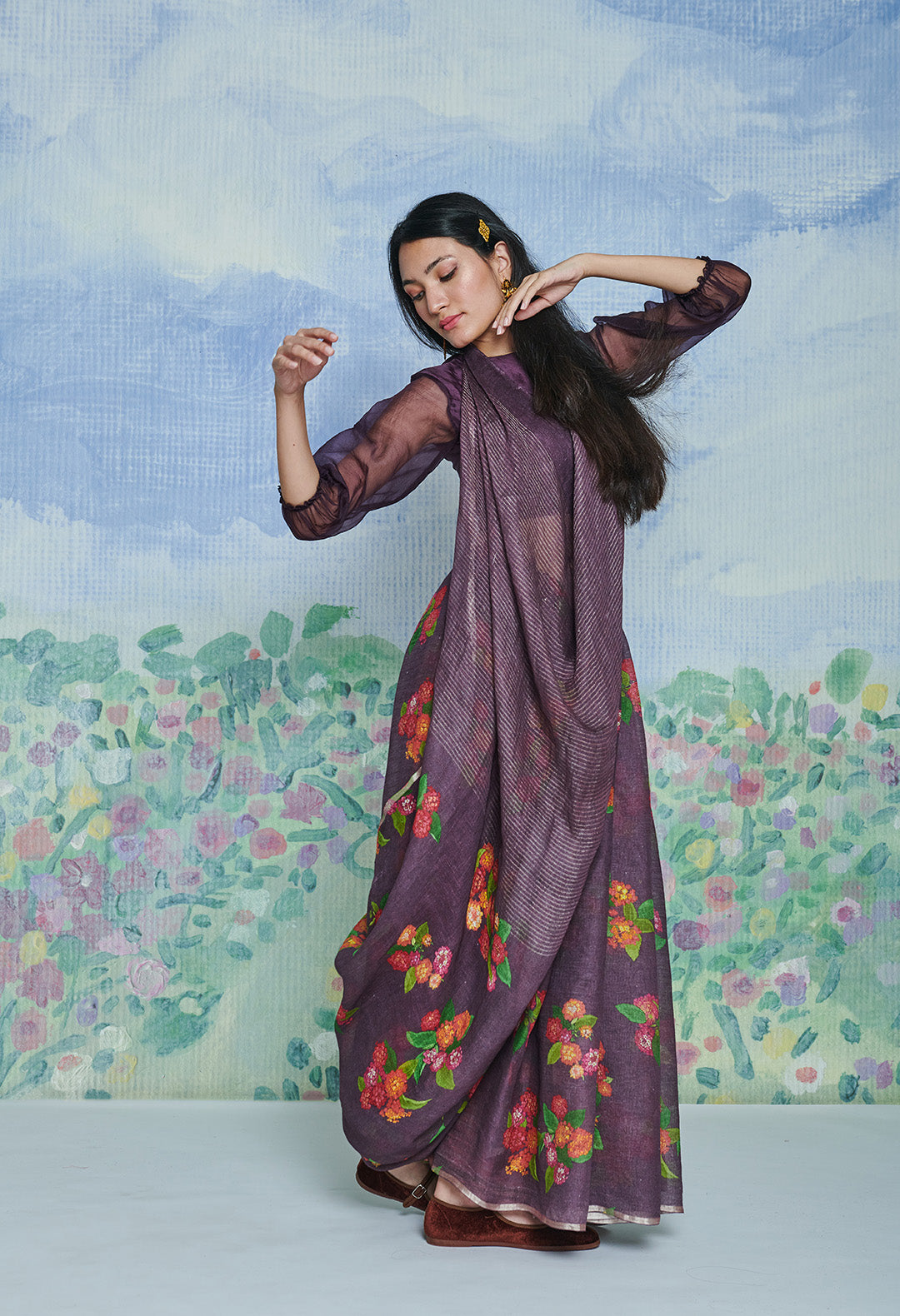 Lantana Plum Linen Sari
