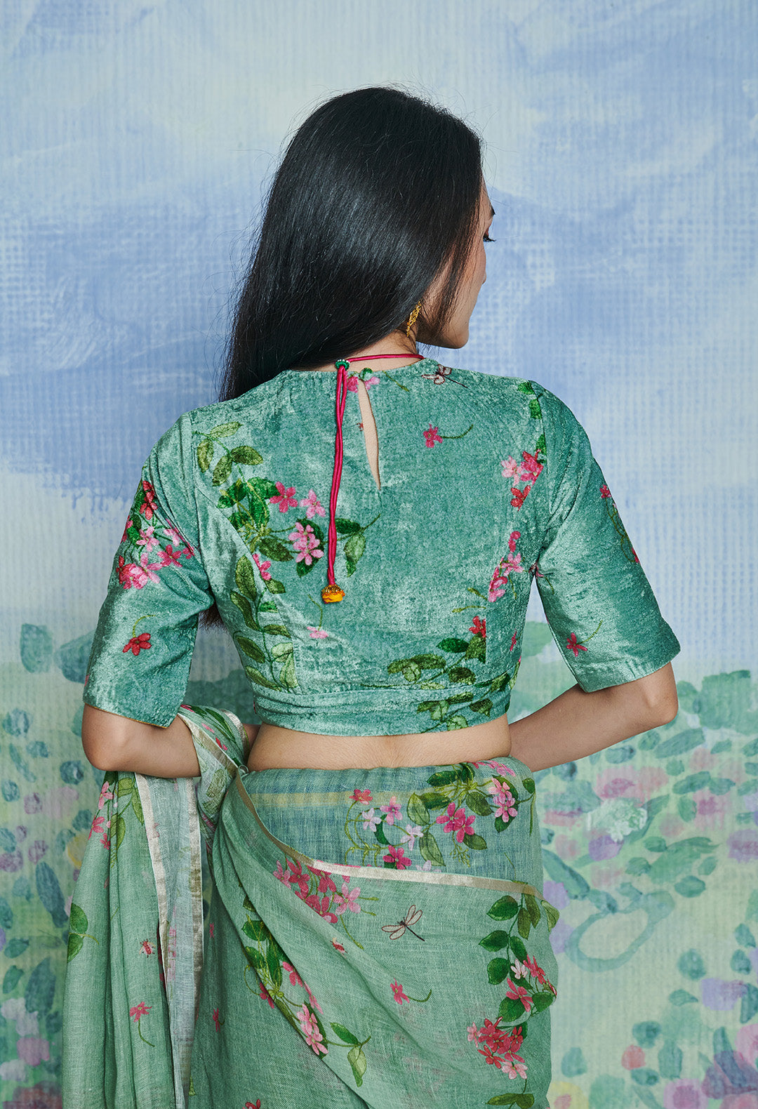 Round Neck Velvet Blouse Rangoon Creeper Wasabi Green