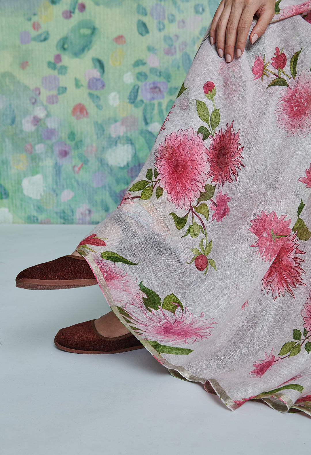 Floral Linen Pale Pink Sari
