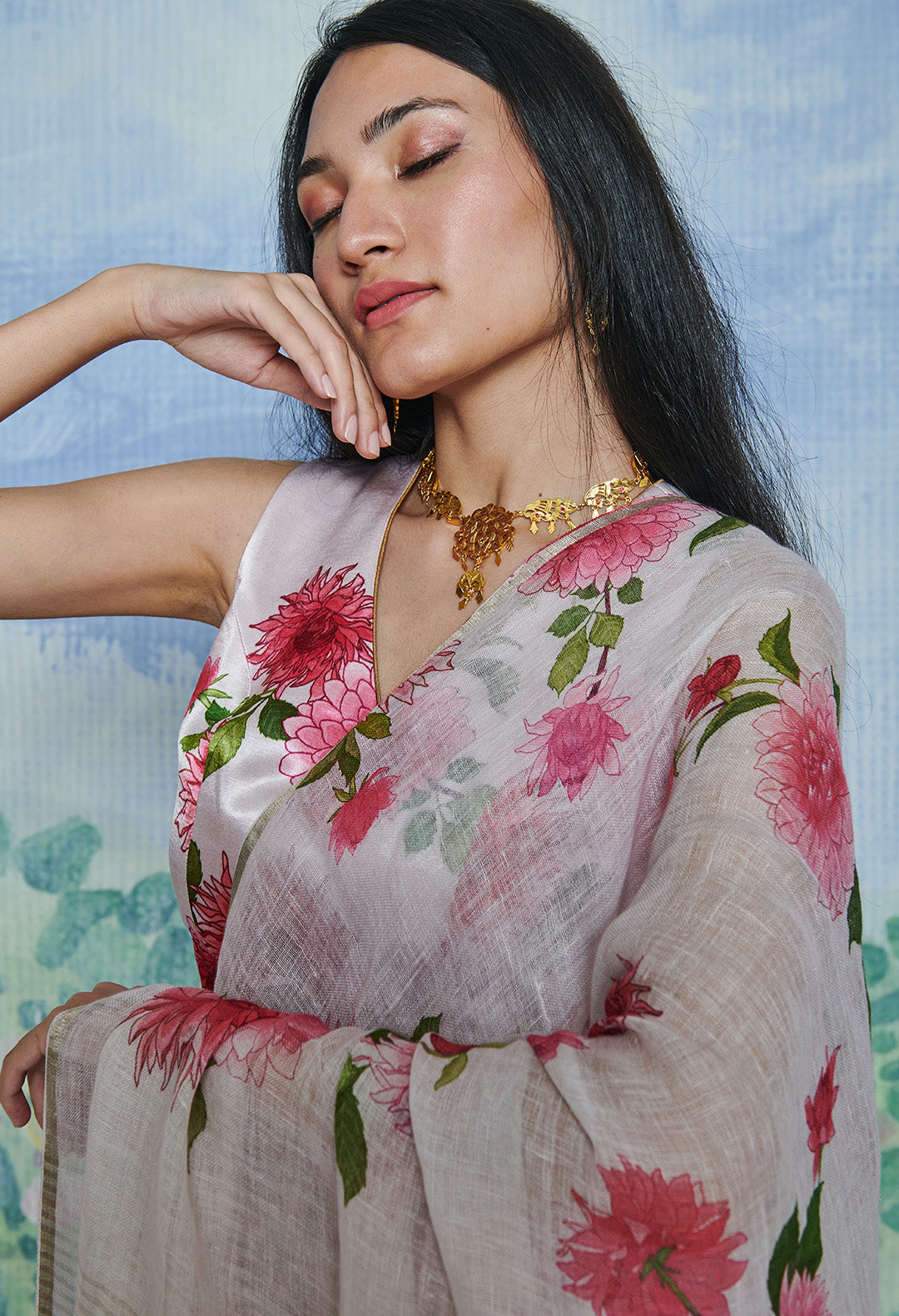V Neck Satin Blouse, Sleeveless Pink Dahlia