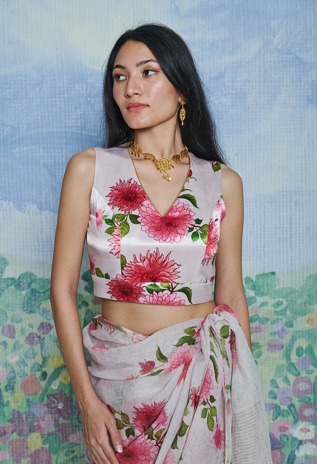 V Neck Satin Blouse, Sleeveless Pink Dahlia