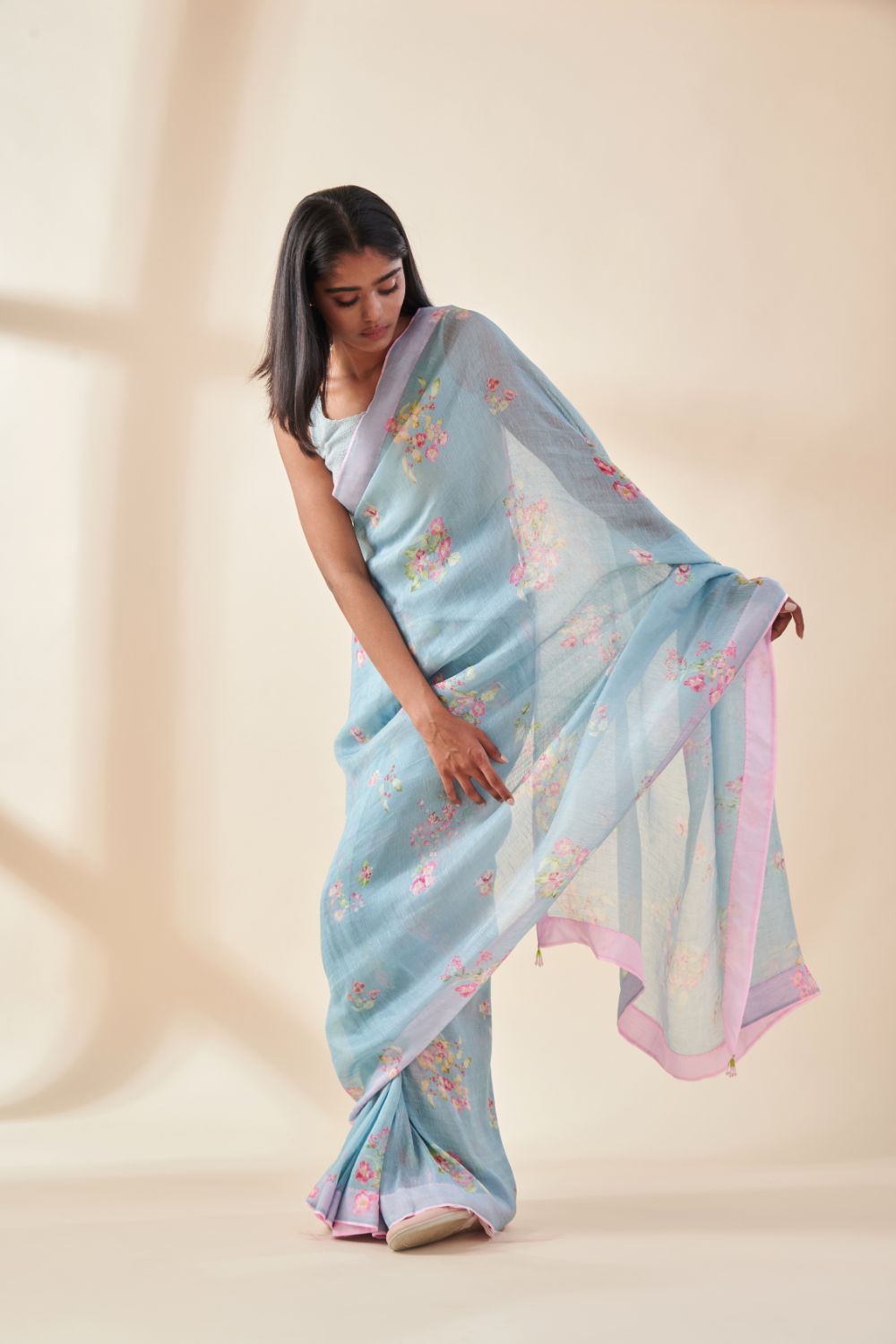 Petunia Linen Silk Sari