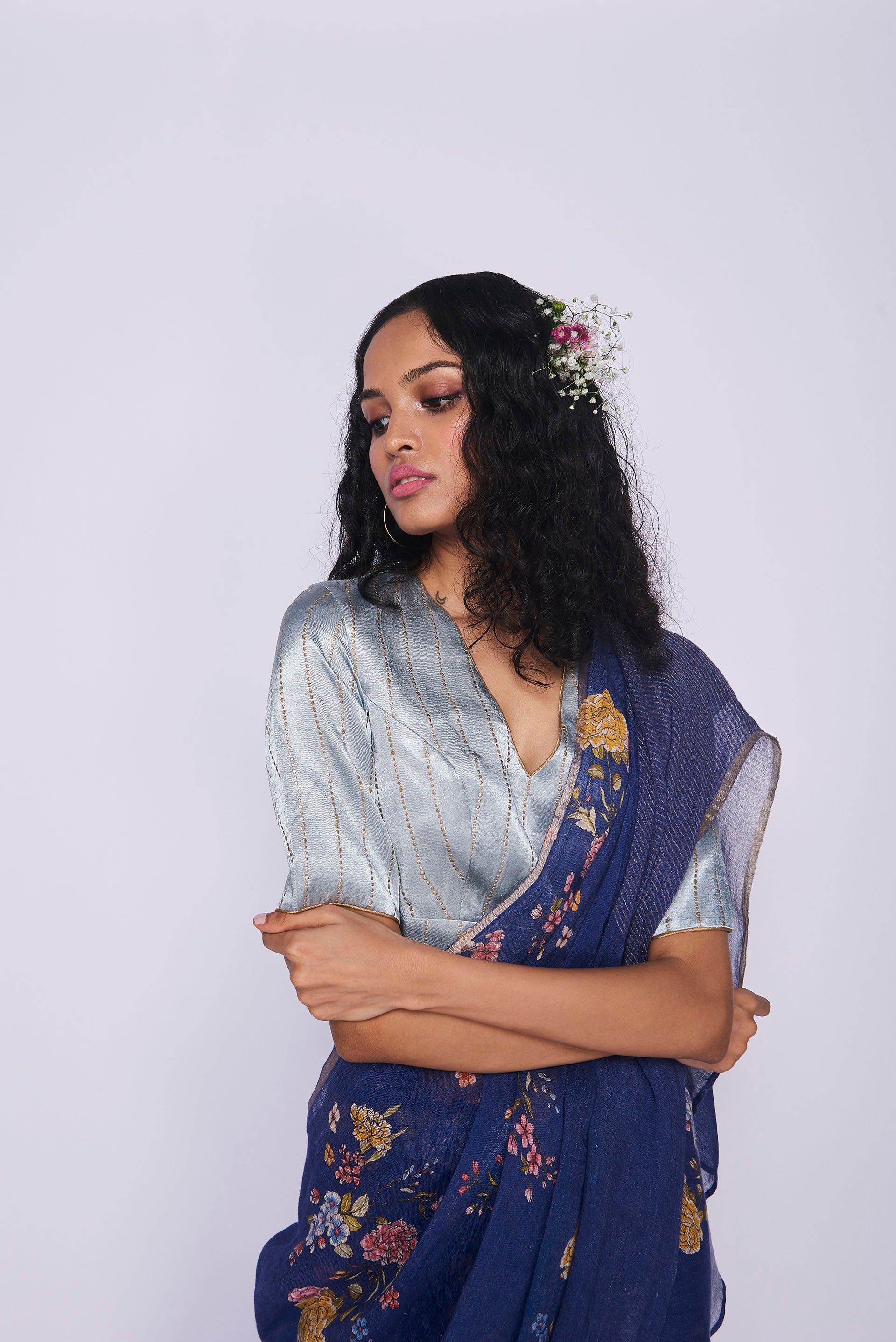 Nadiya Paar - Classic Blue Linen Sari