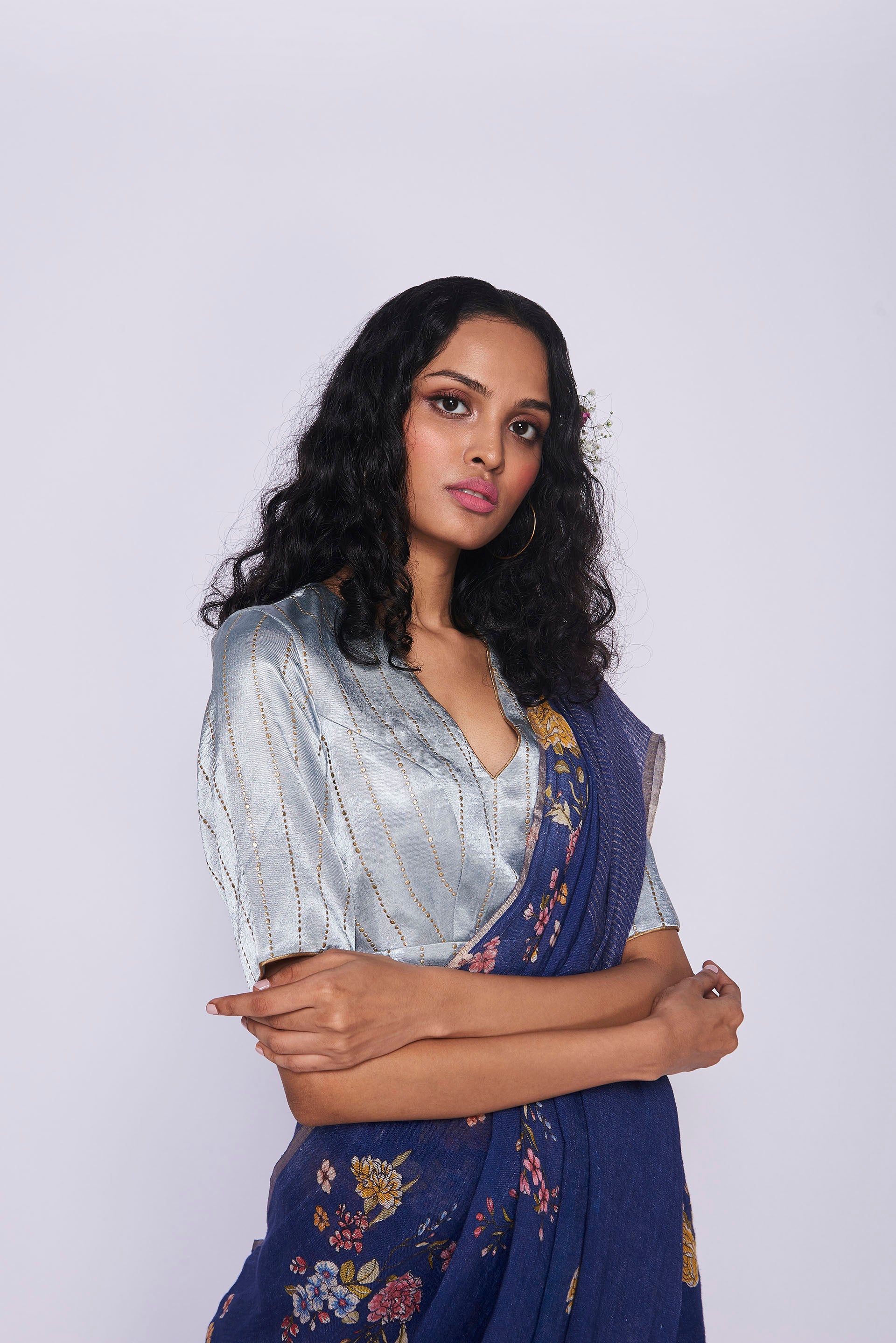 Classic Blue Sari with Silver Blouse