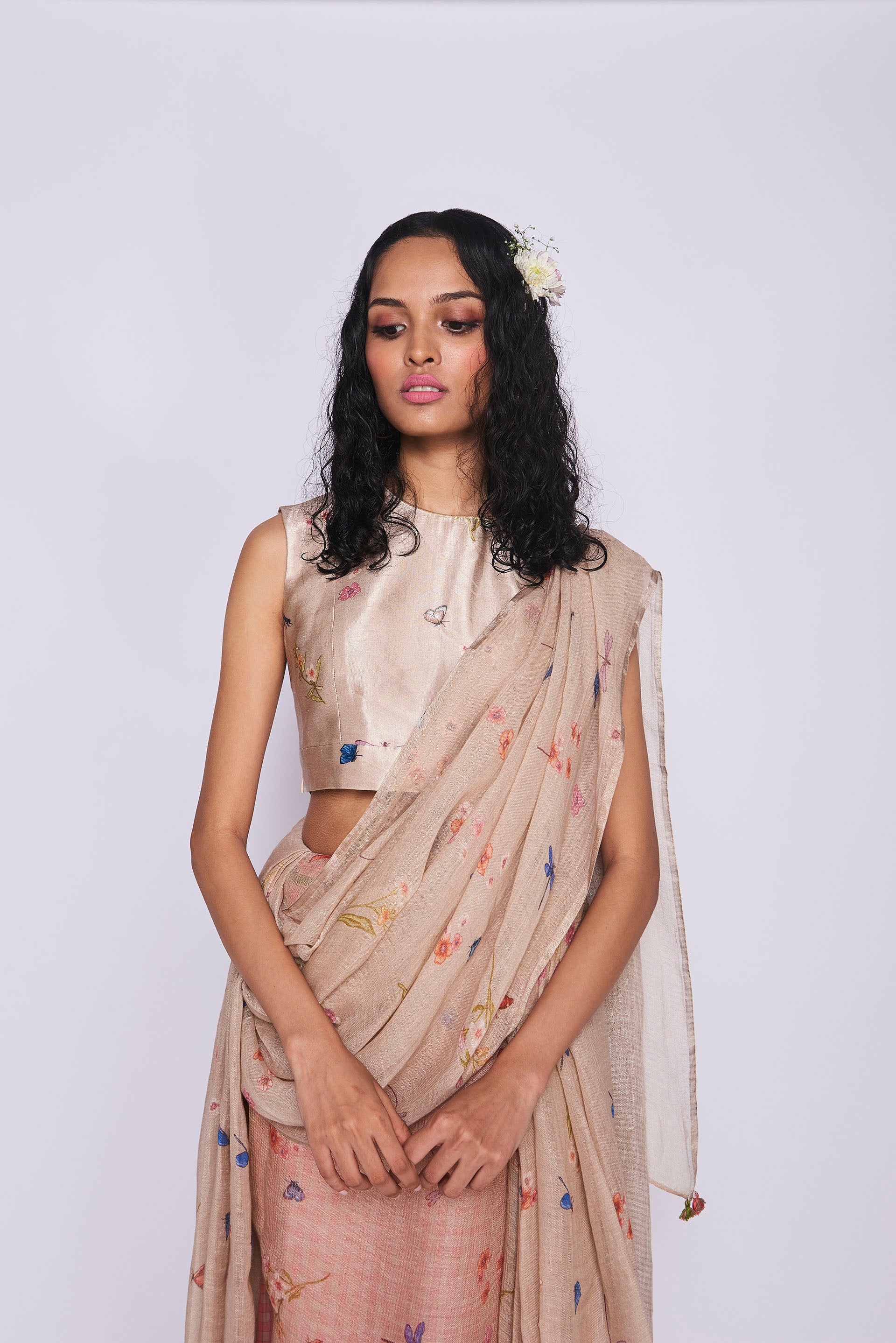 Handwoven Linen Sand Color Sari