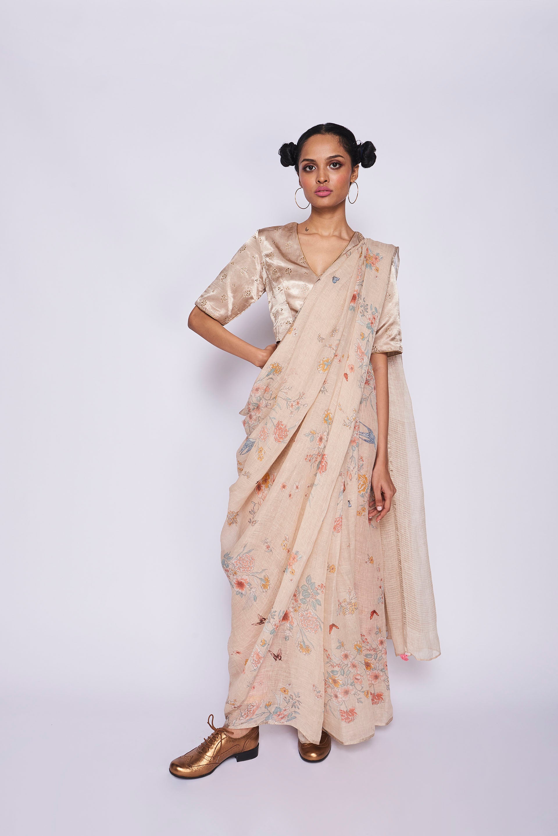 Beige Linen Sari