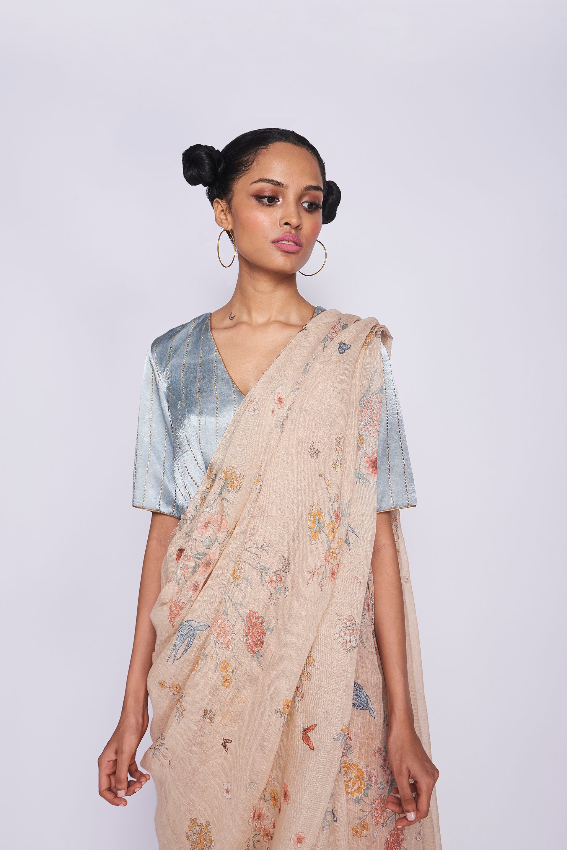 Silver Border & Beige Sari