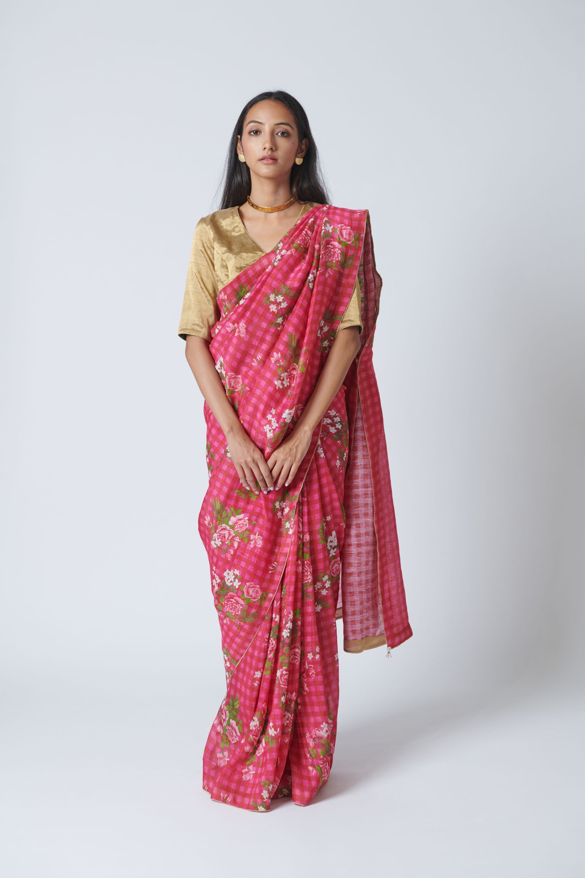 Touch-me-not Pink Silk Linen Sari