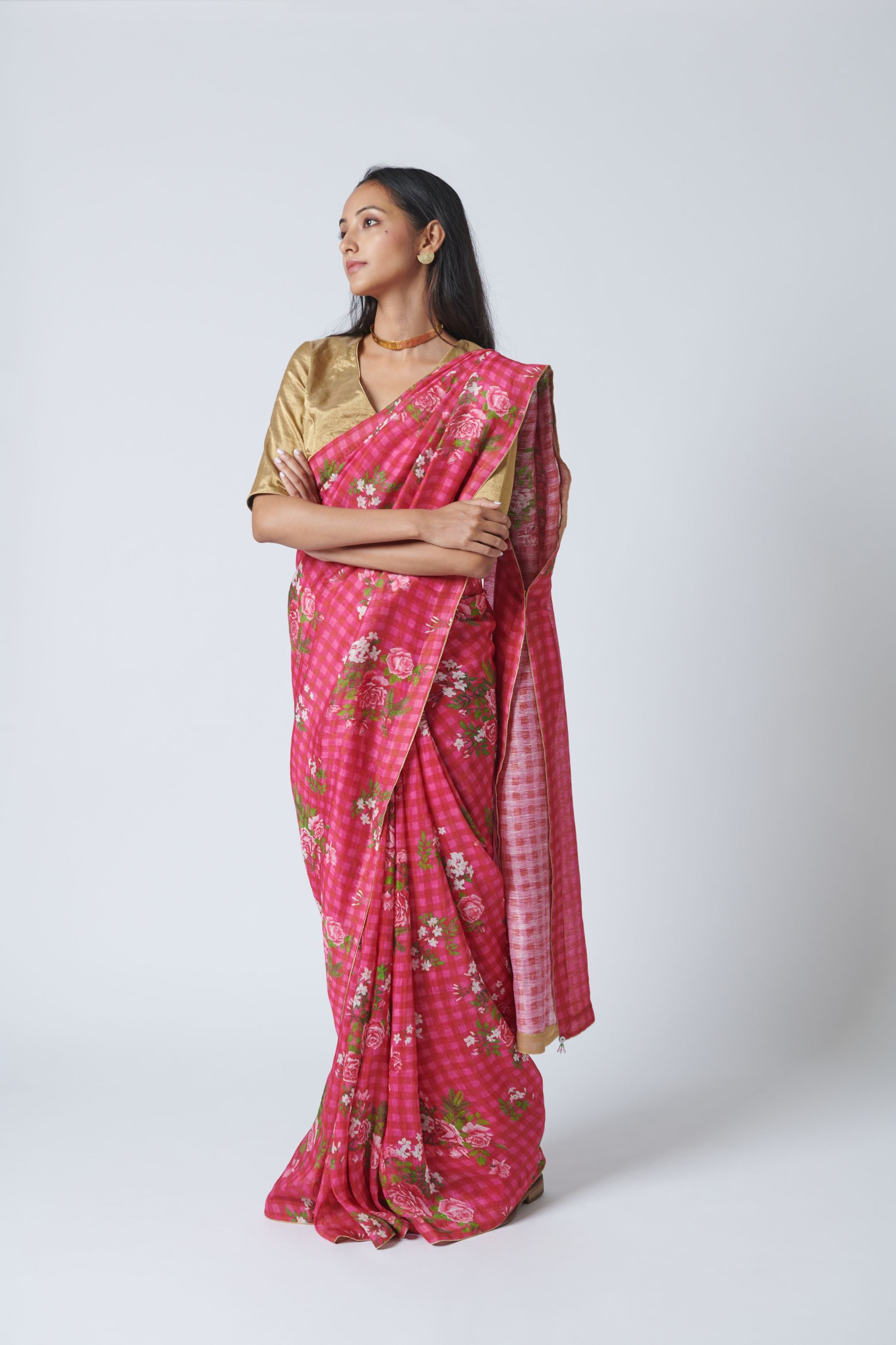 Touch-me-not Pink Silk Linen Sari